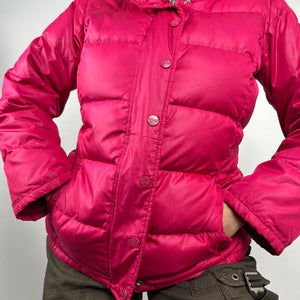 Pink zip up puffer jacket (S/M)