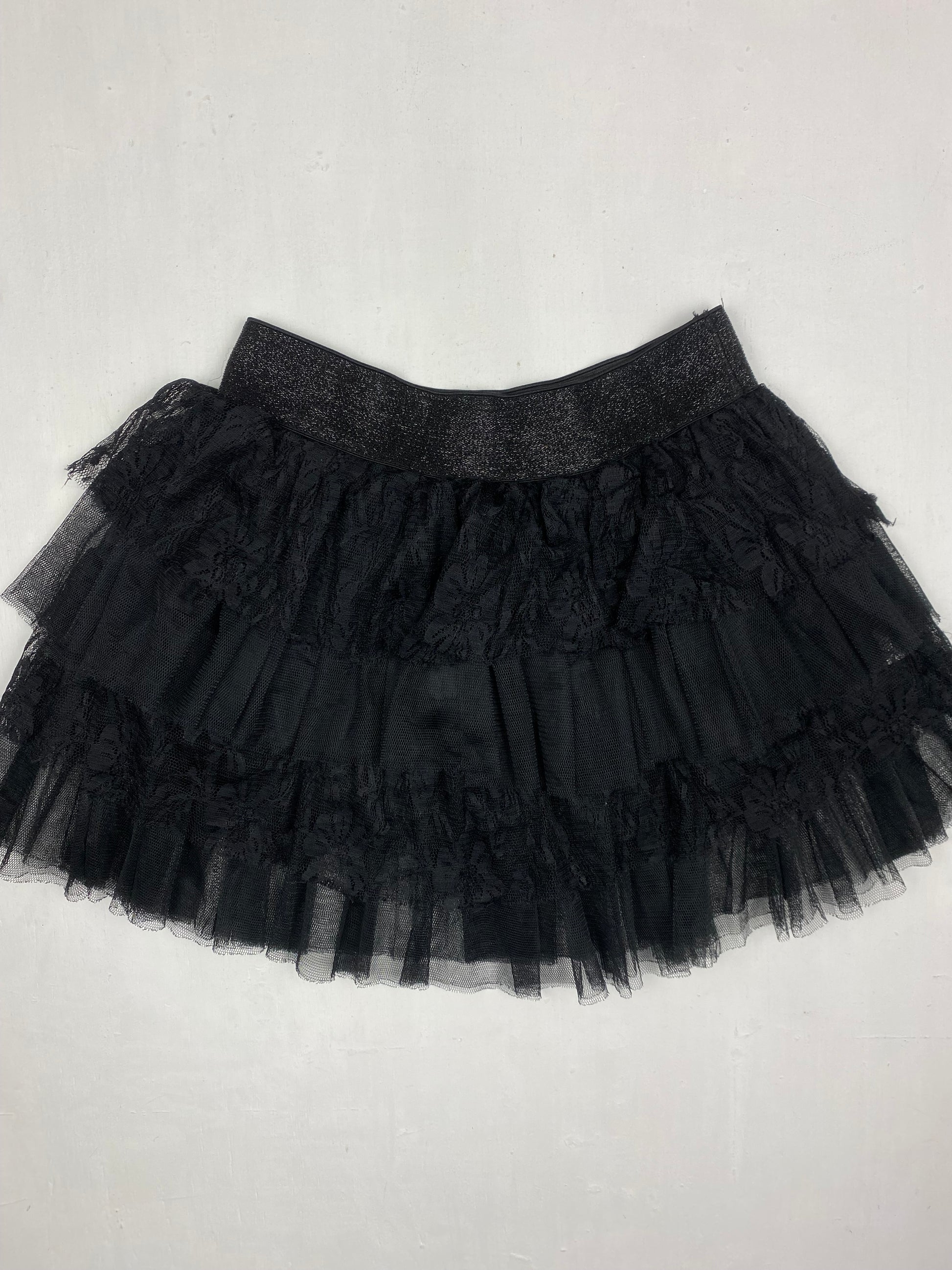 Black mesh pleated low rise mini skirt (XS)