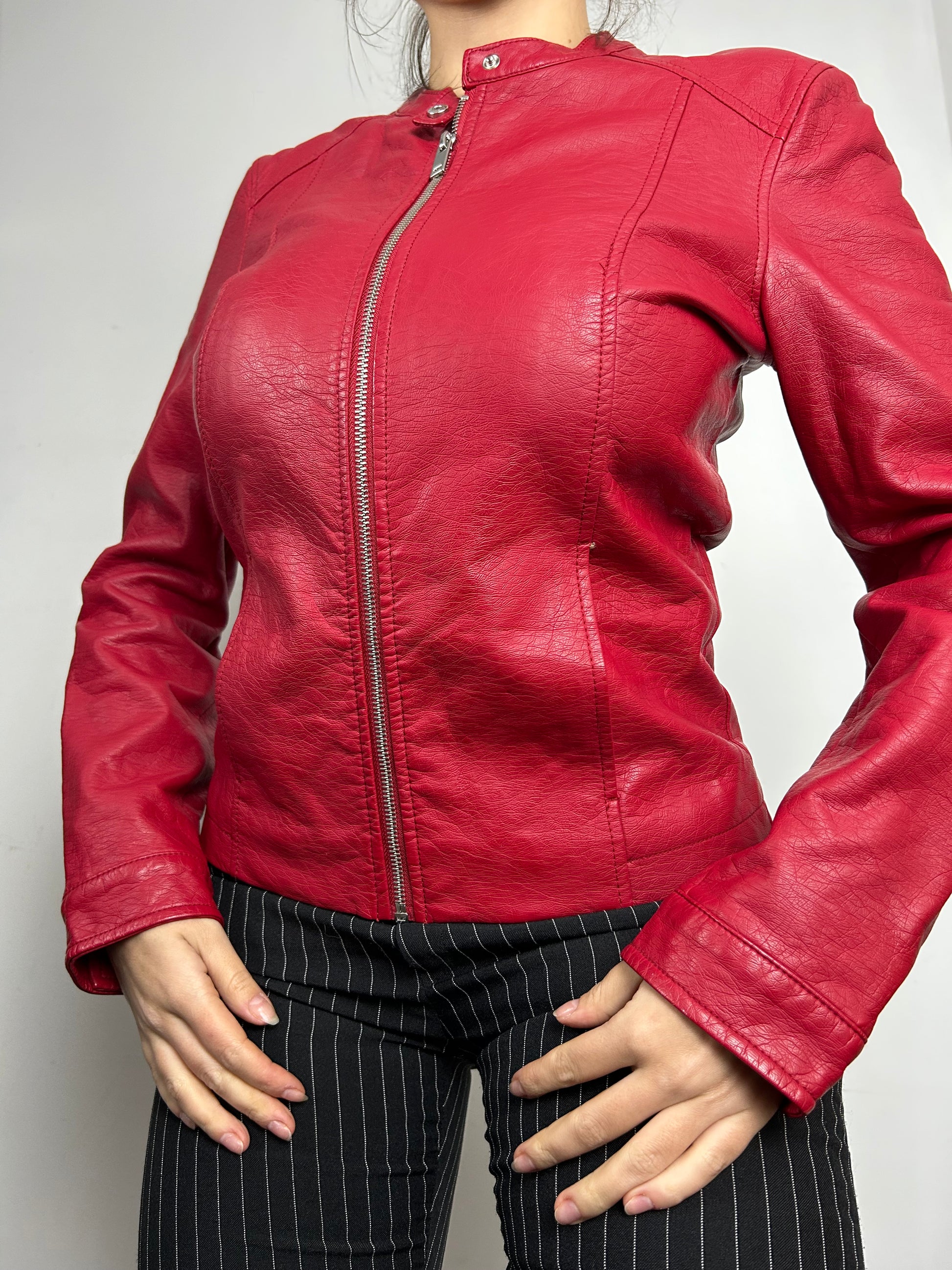 Leather zip up biker jacket