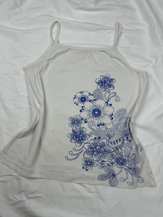 White floral 100% cotton cami top (XL)