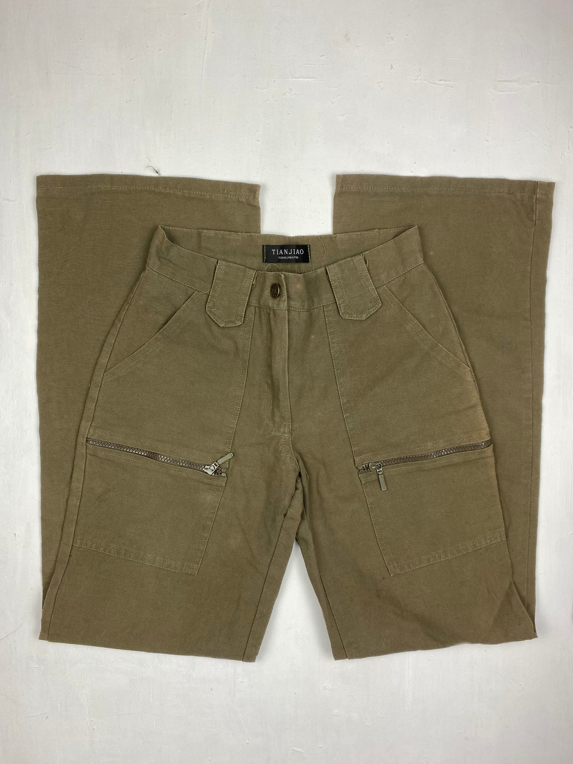 Khaki denim low rise flare pants (S)