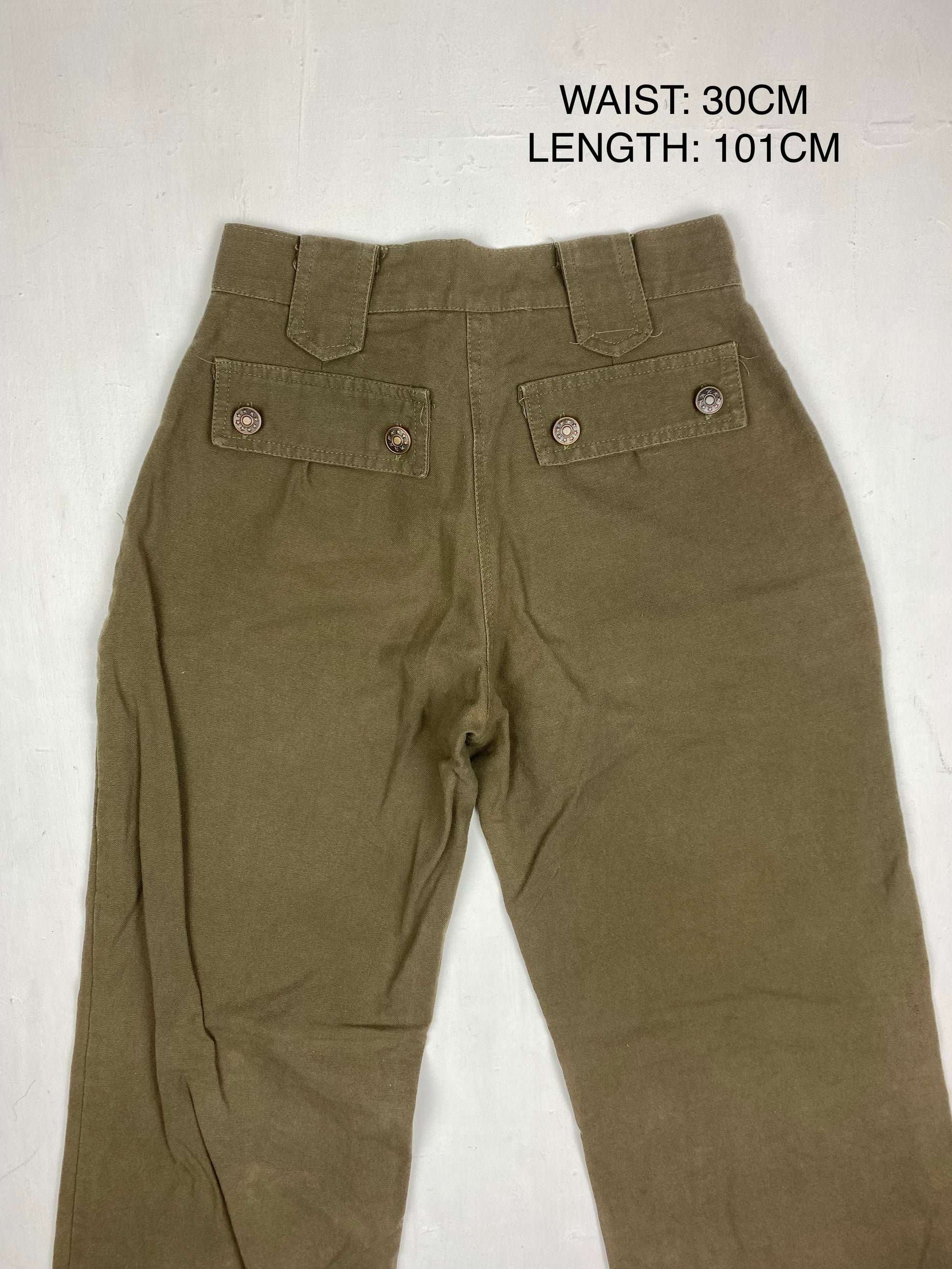 Khaki denim low rise flare pants (S)