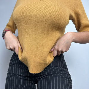 Mustard V neck knitted tee (S/M)