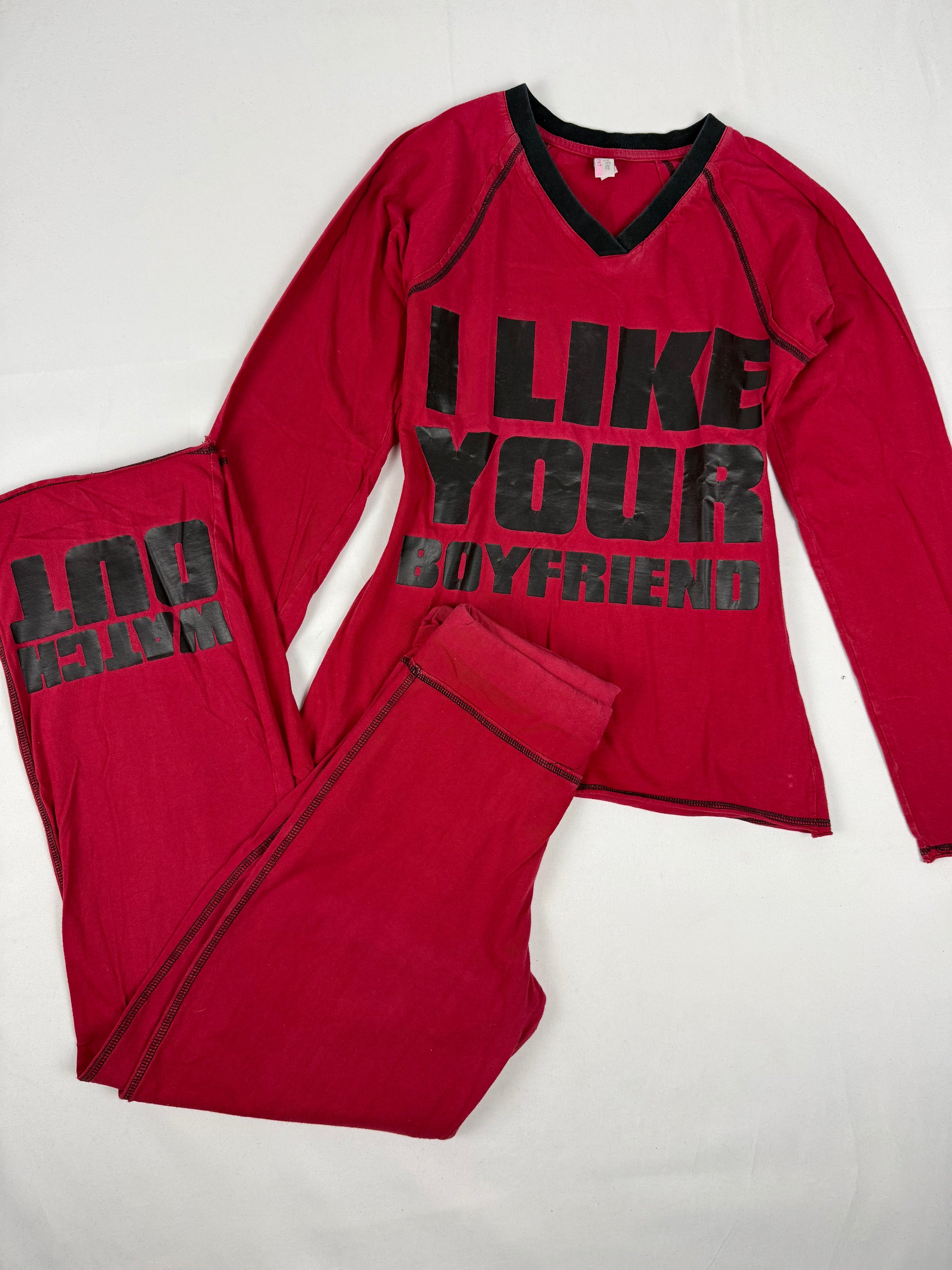 Red graphic activewear pants + top set (S/M)
