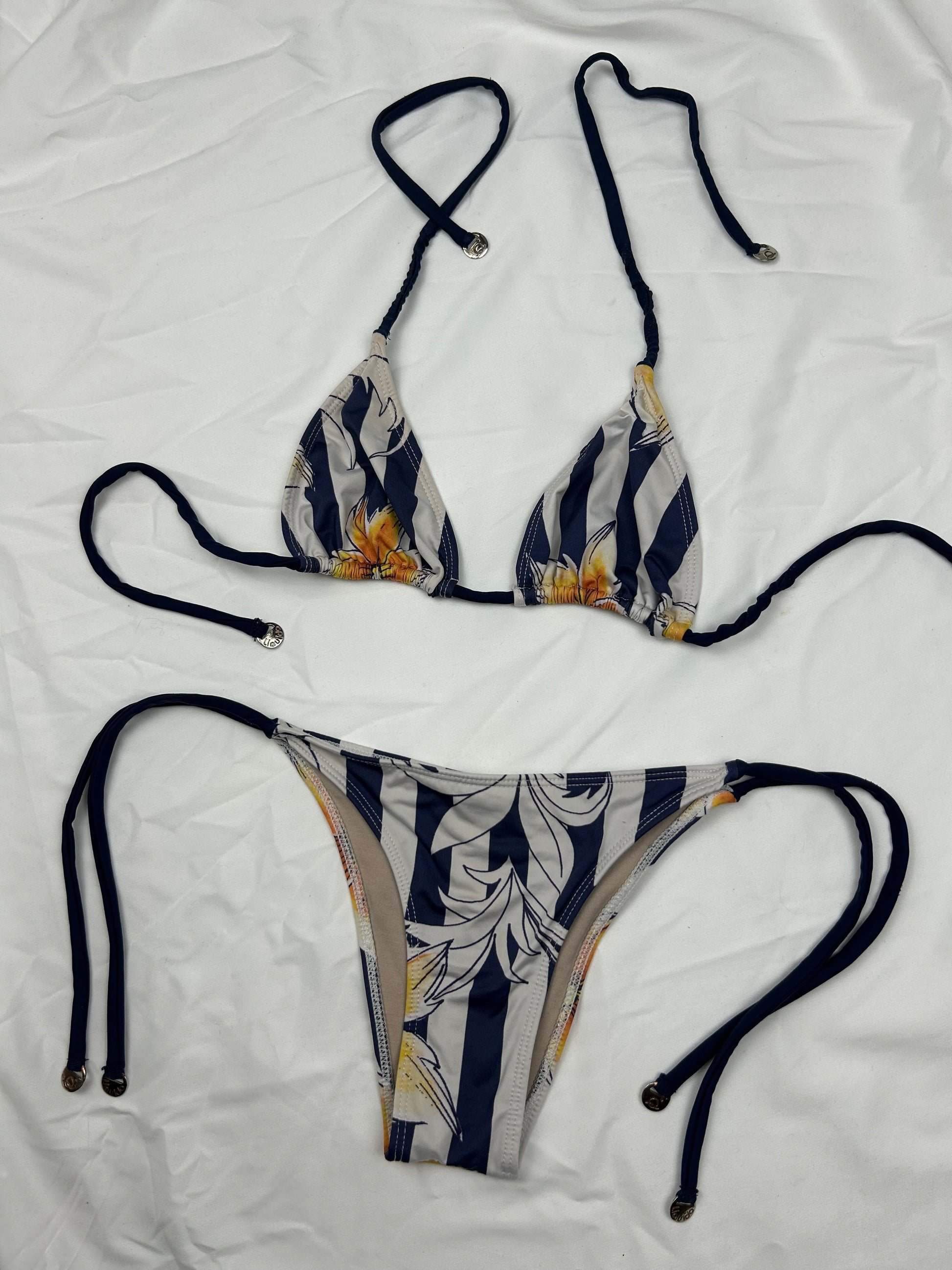 Navy floral brasilian bikini set (XS)