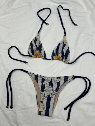 Navy floral brasilian bikini set (XS)