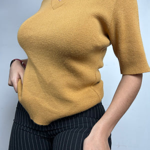 Mustard V neck knitted tee (S/M)