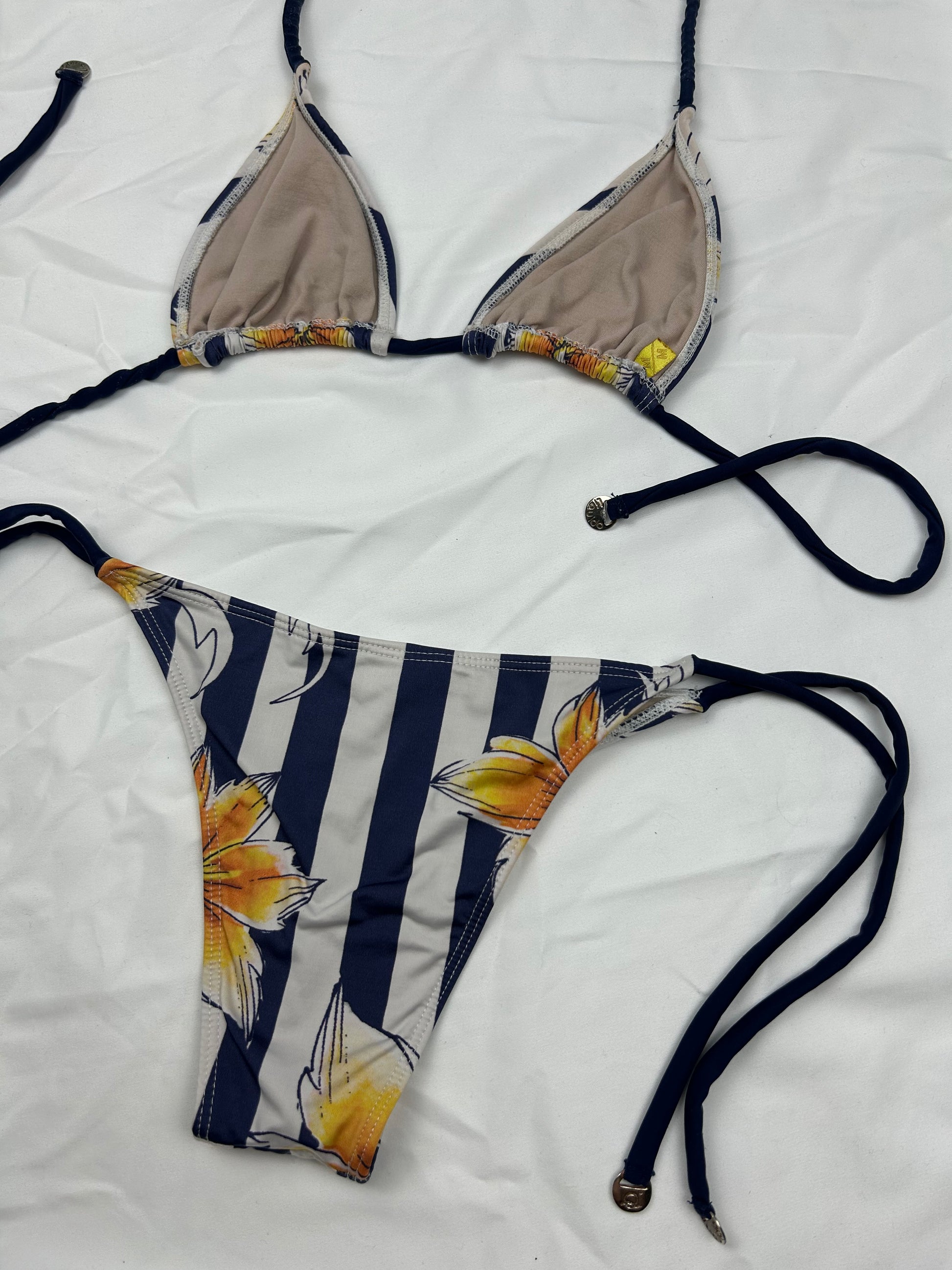 Navy floral brasilian bikini set (XS)