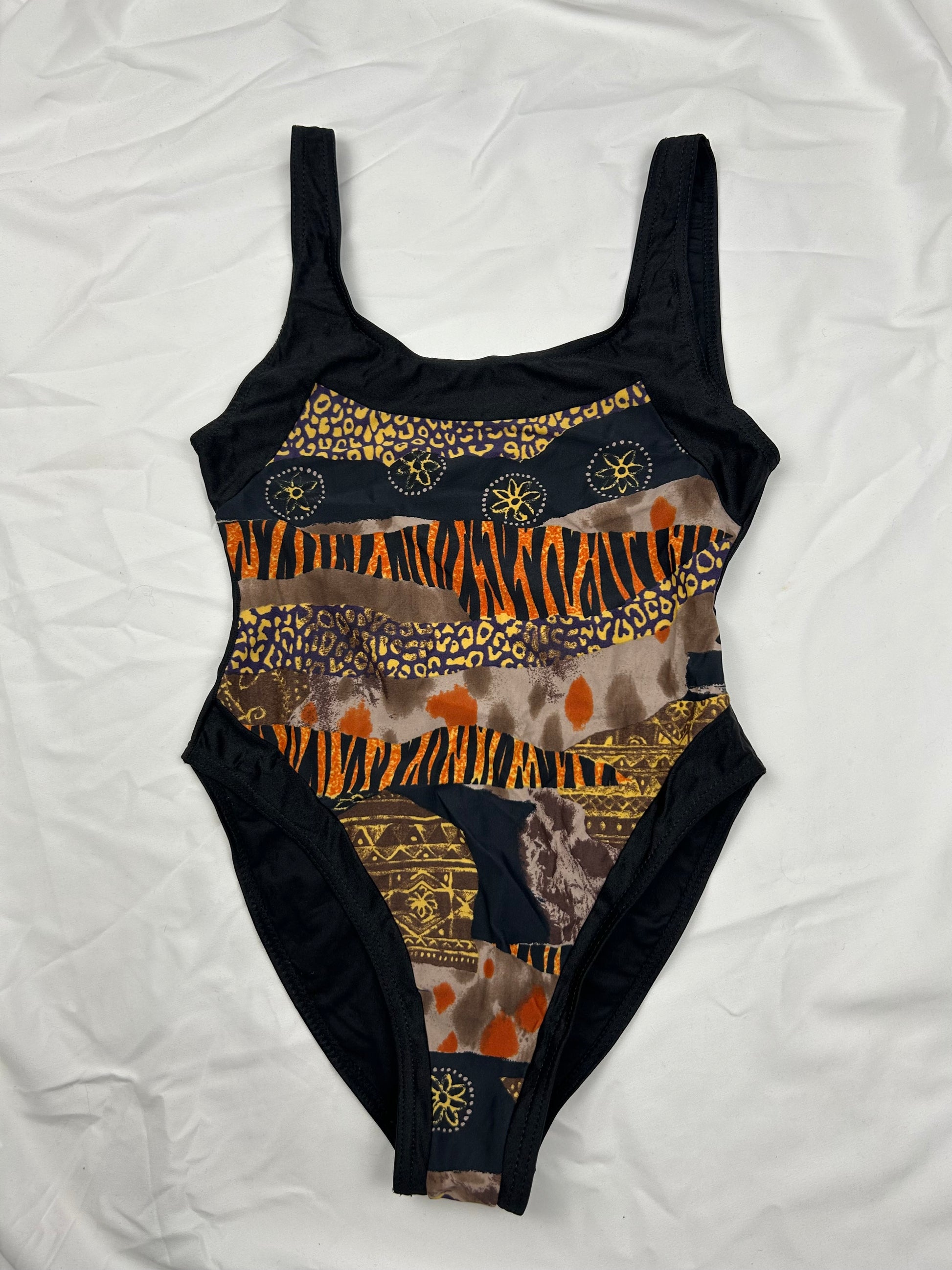 Black & beige graphic swimsuit body (S/M)