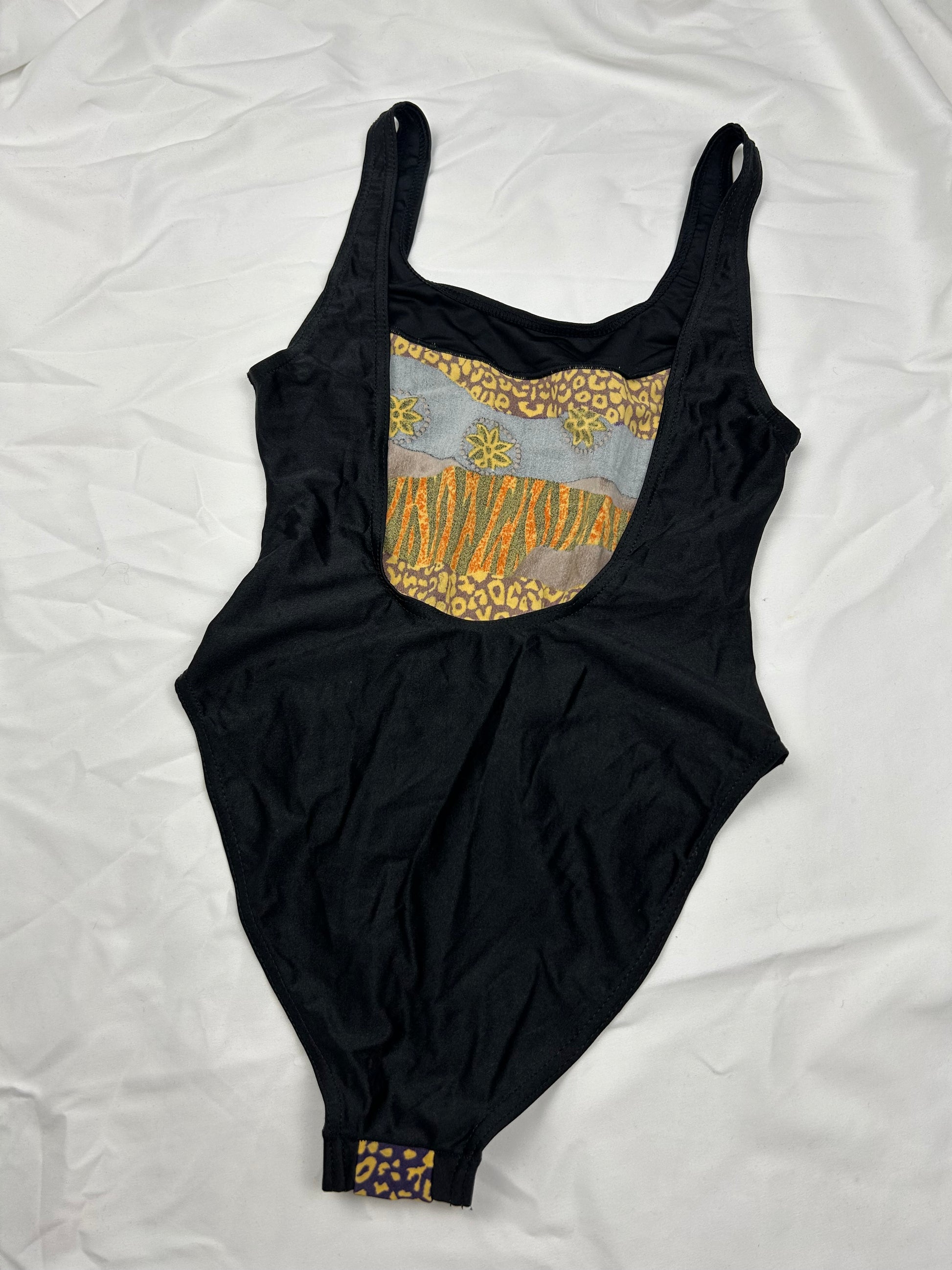 Black & beige graphic swimsuit body (S/M)