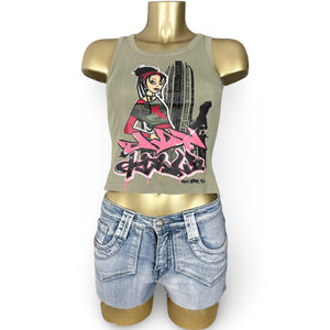 Khaki graphic cotton tank top (S)