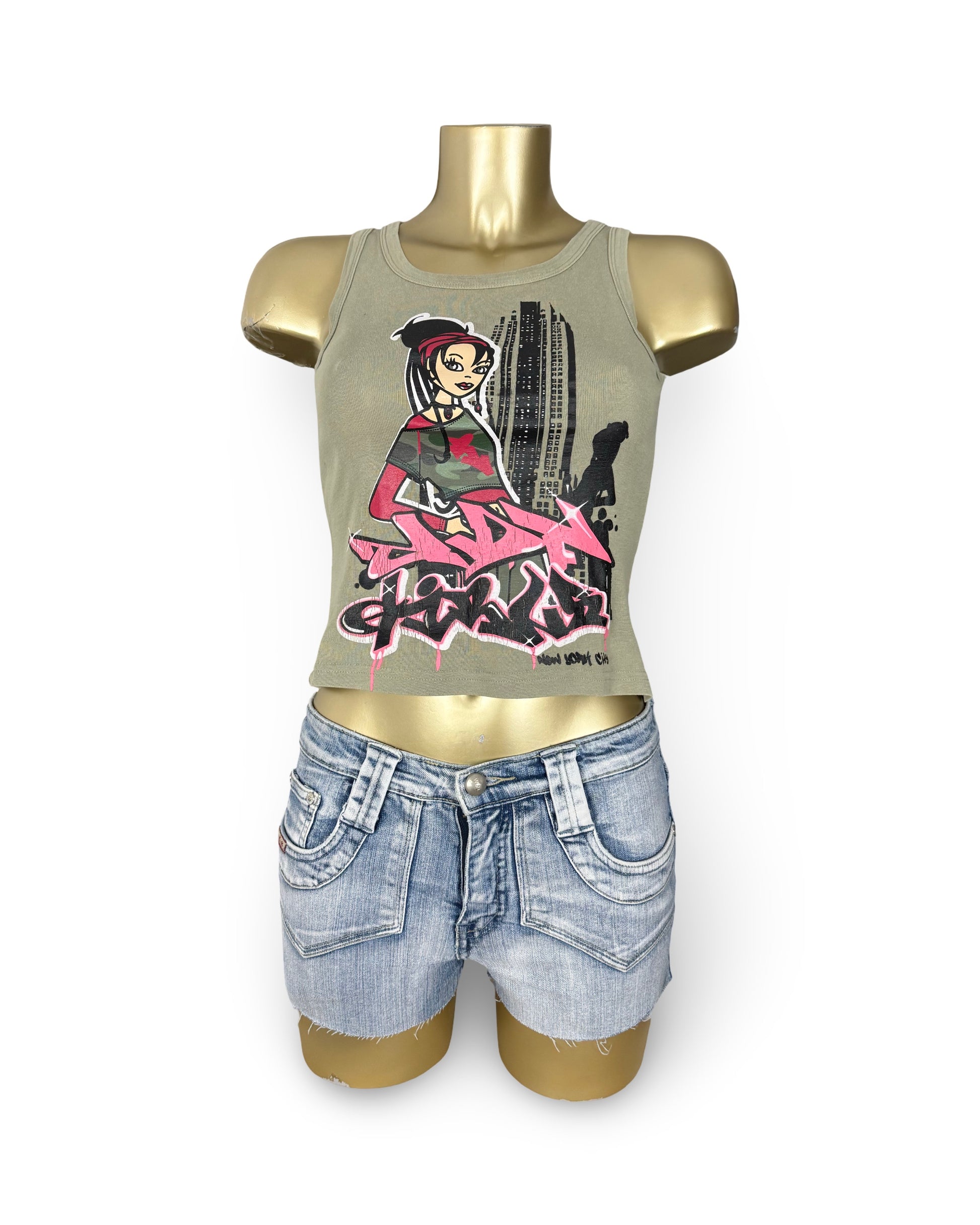 Khaki graphic cotton tank top (S)