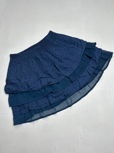 Navy blue cotton low rise pleated mini skirt (S)