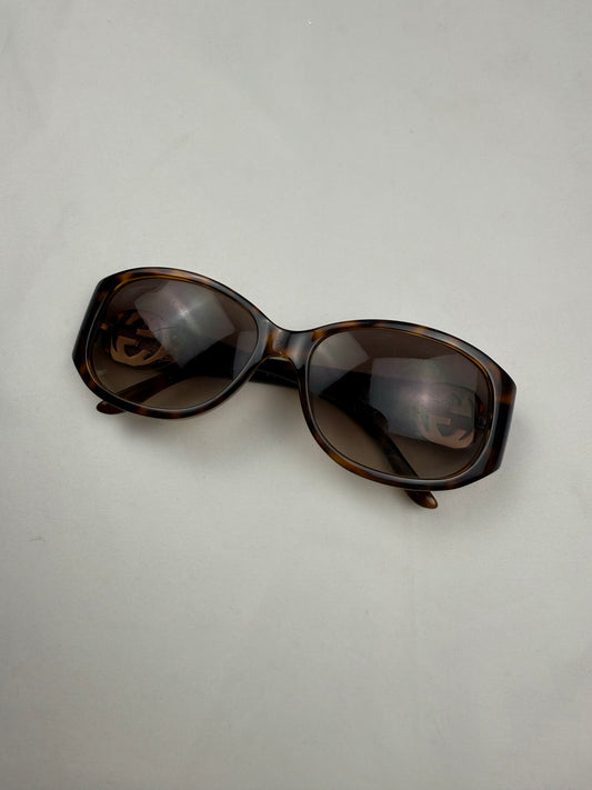 Brown 2000s gold logo sunglasses
