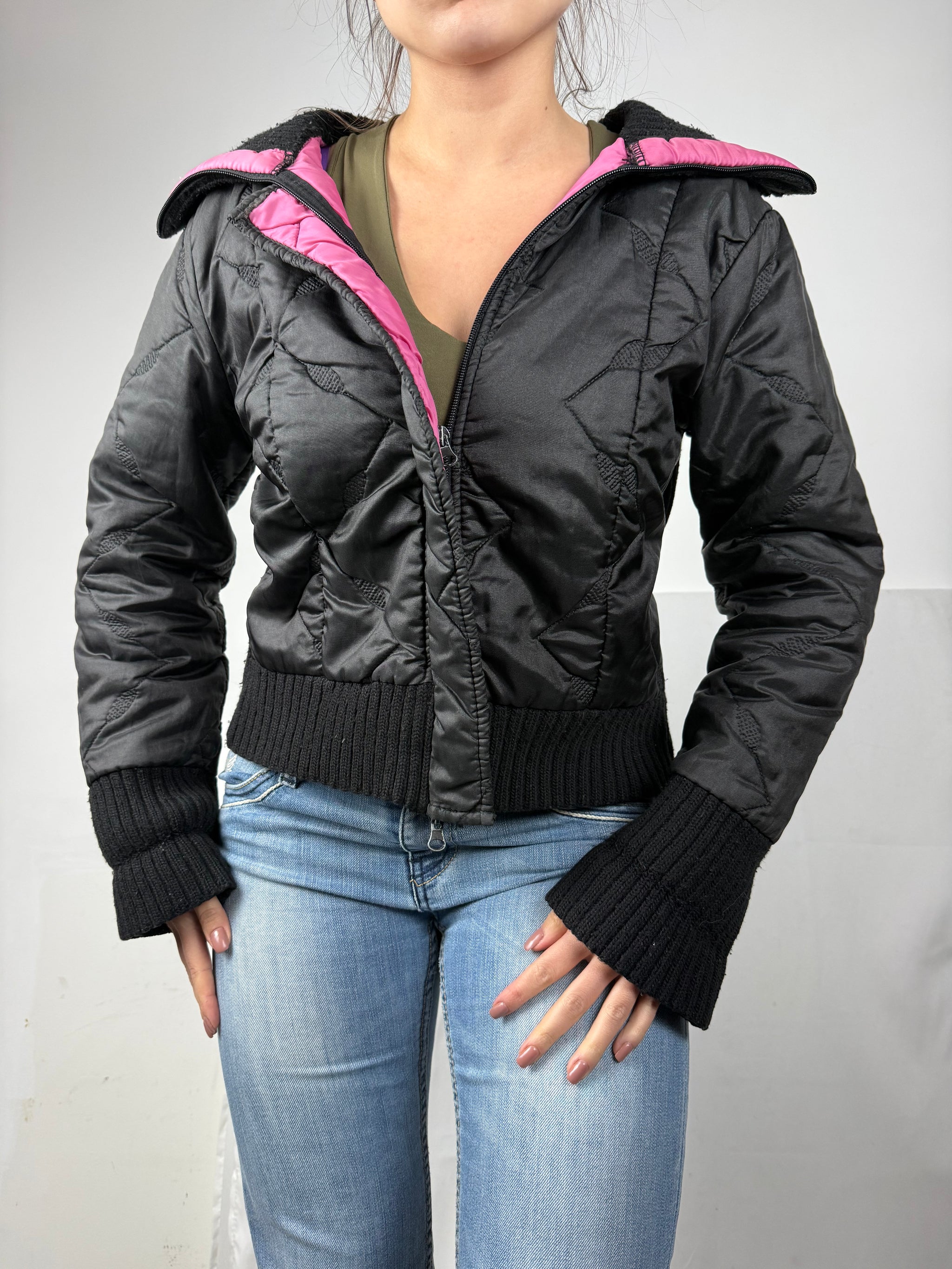 Black zip up puffer jacket jumper (L)