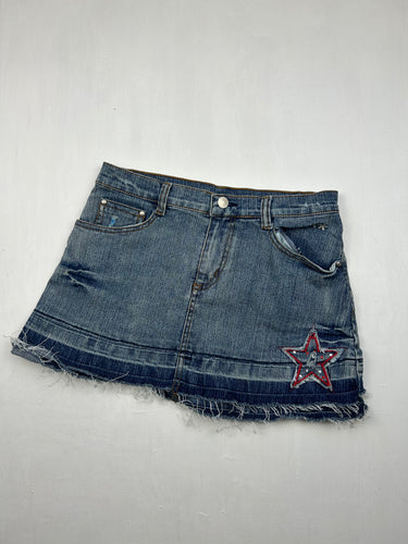 Blue denim  low rise mini skirt (S)