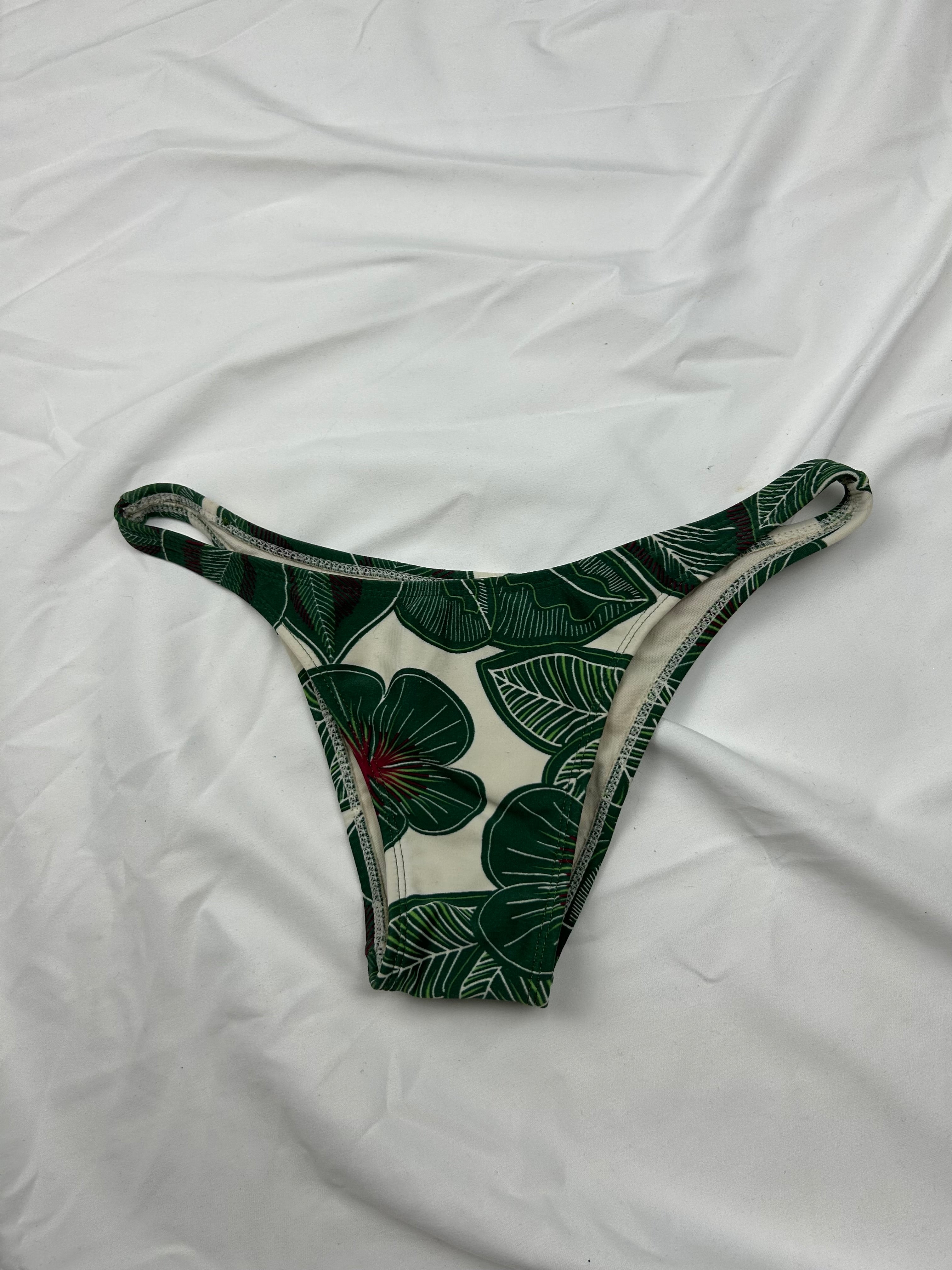 Khaki floral low rise brasilian bikini bottom (XS)