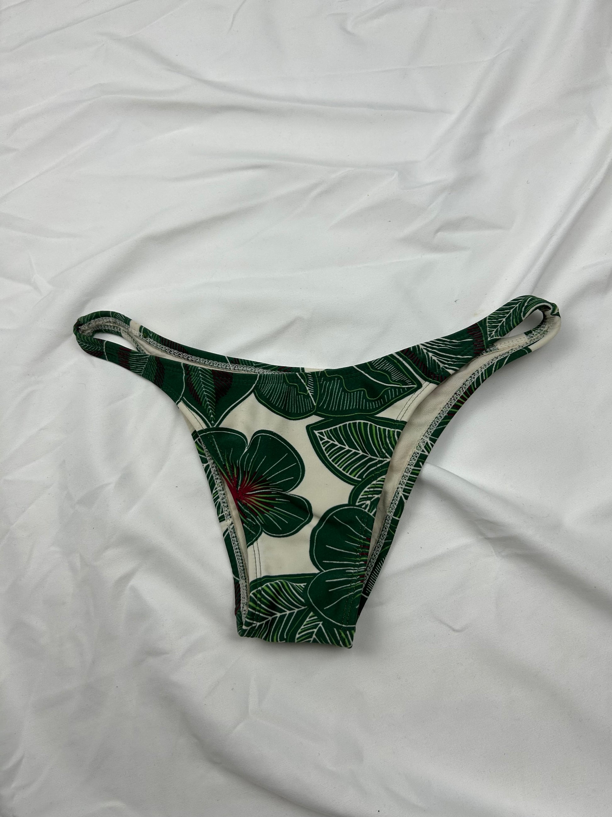 Khaki floral low rise brasilian bikini bottom (XS)