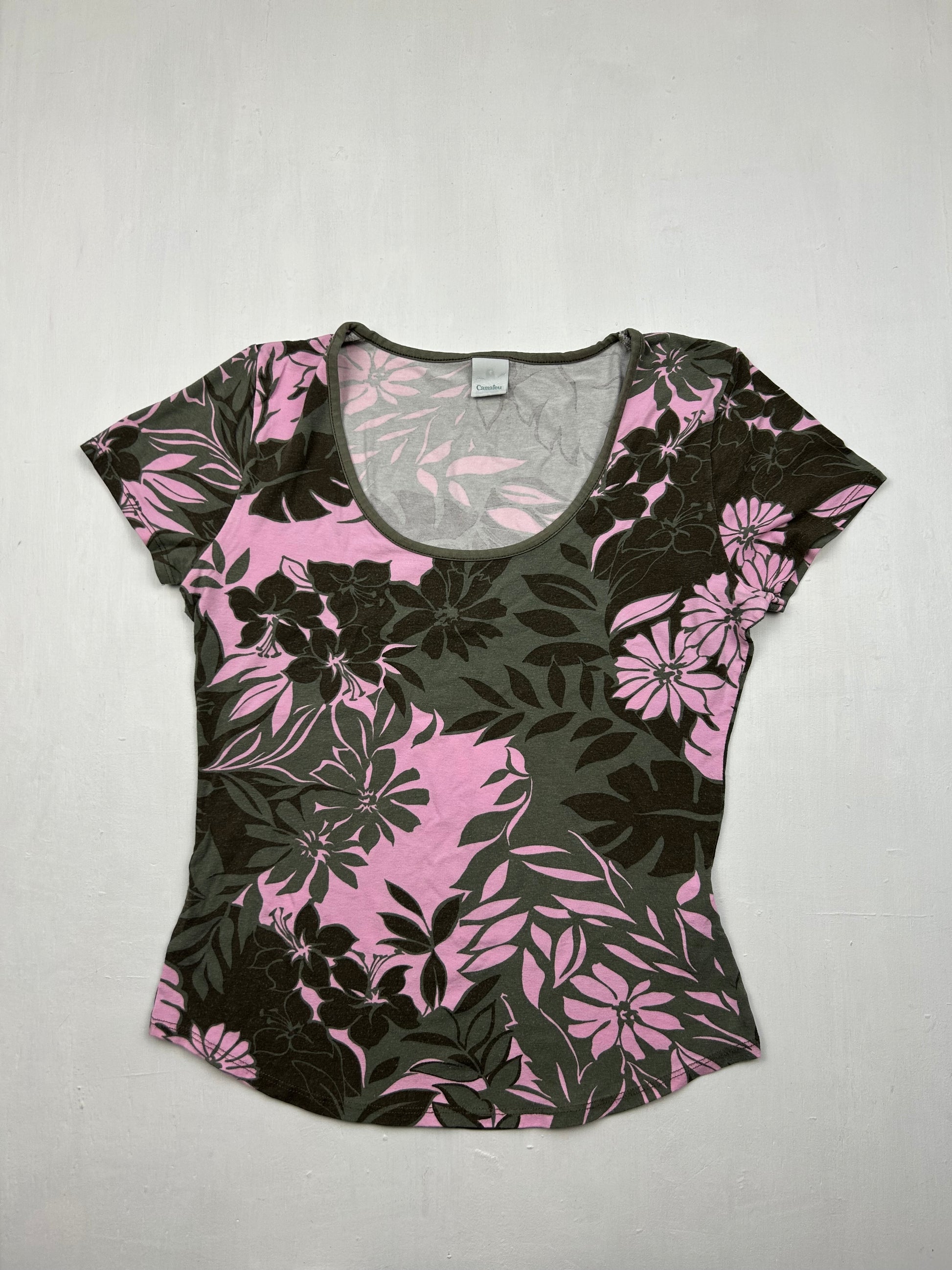 Khaki floral print tee (S/M)