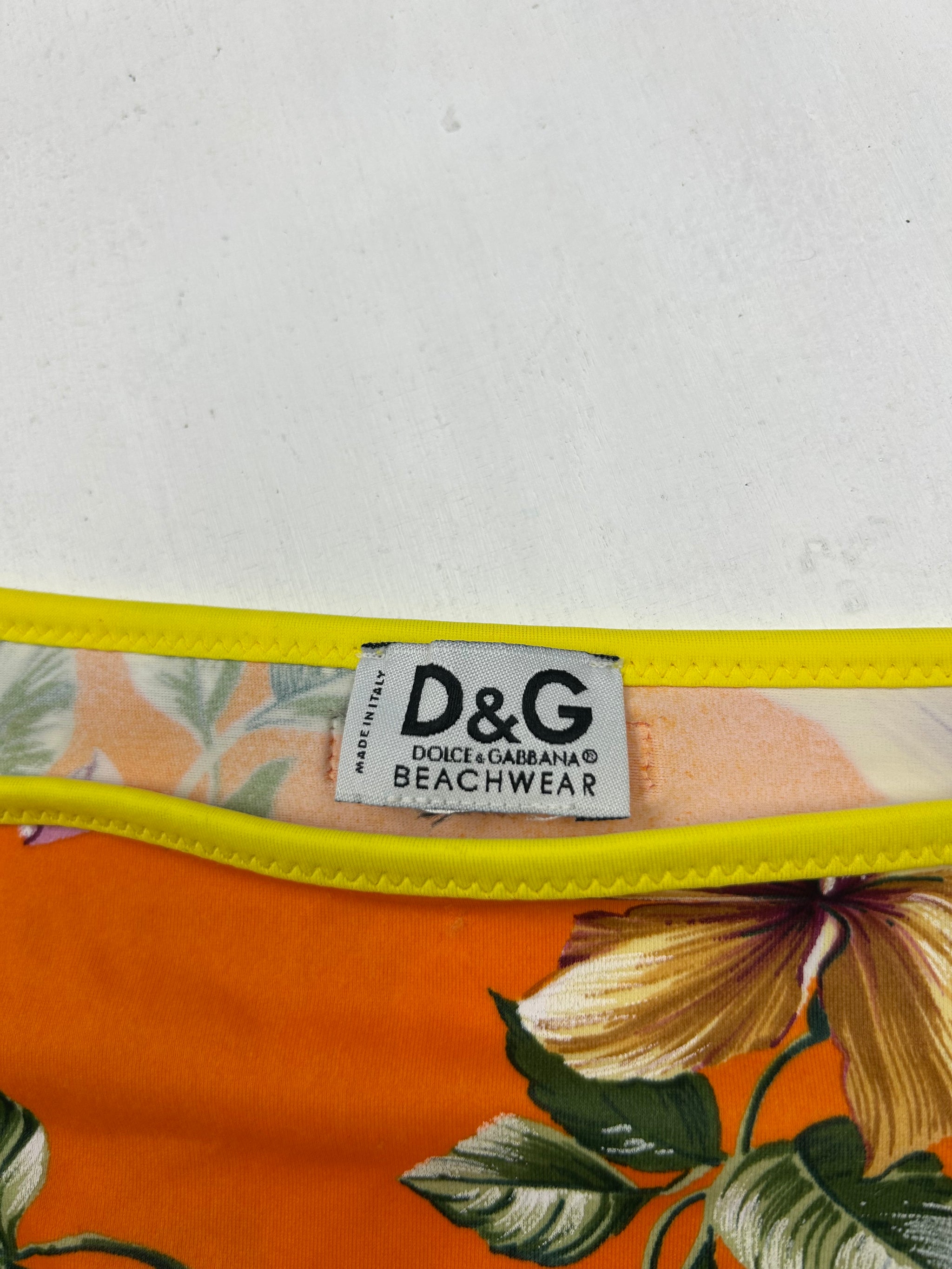 Orange floral print low rise bikini set (M)
