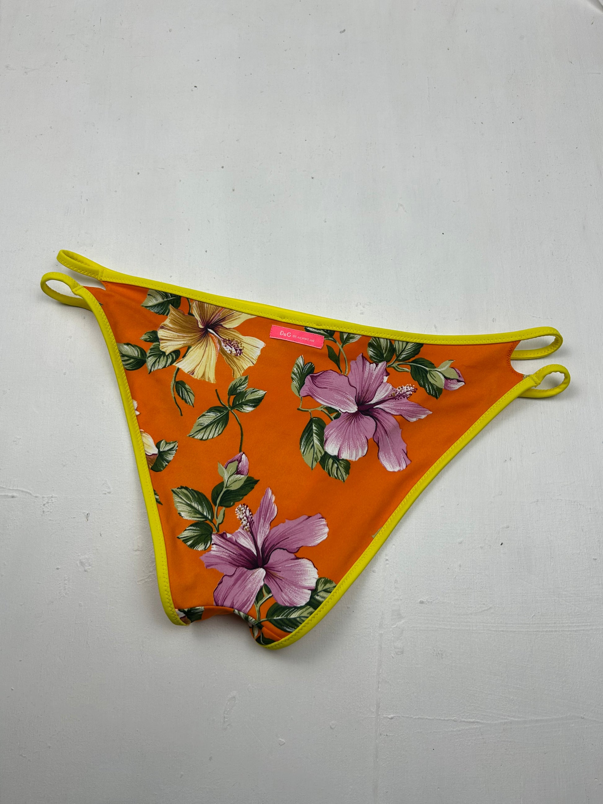 Orange floral print low rise bikini set (M)