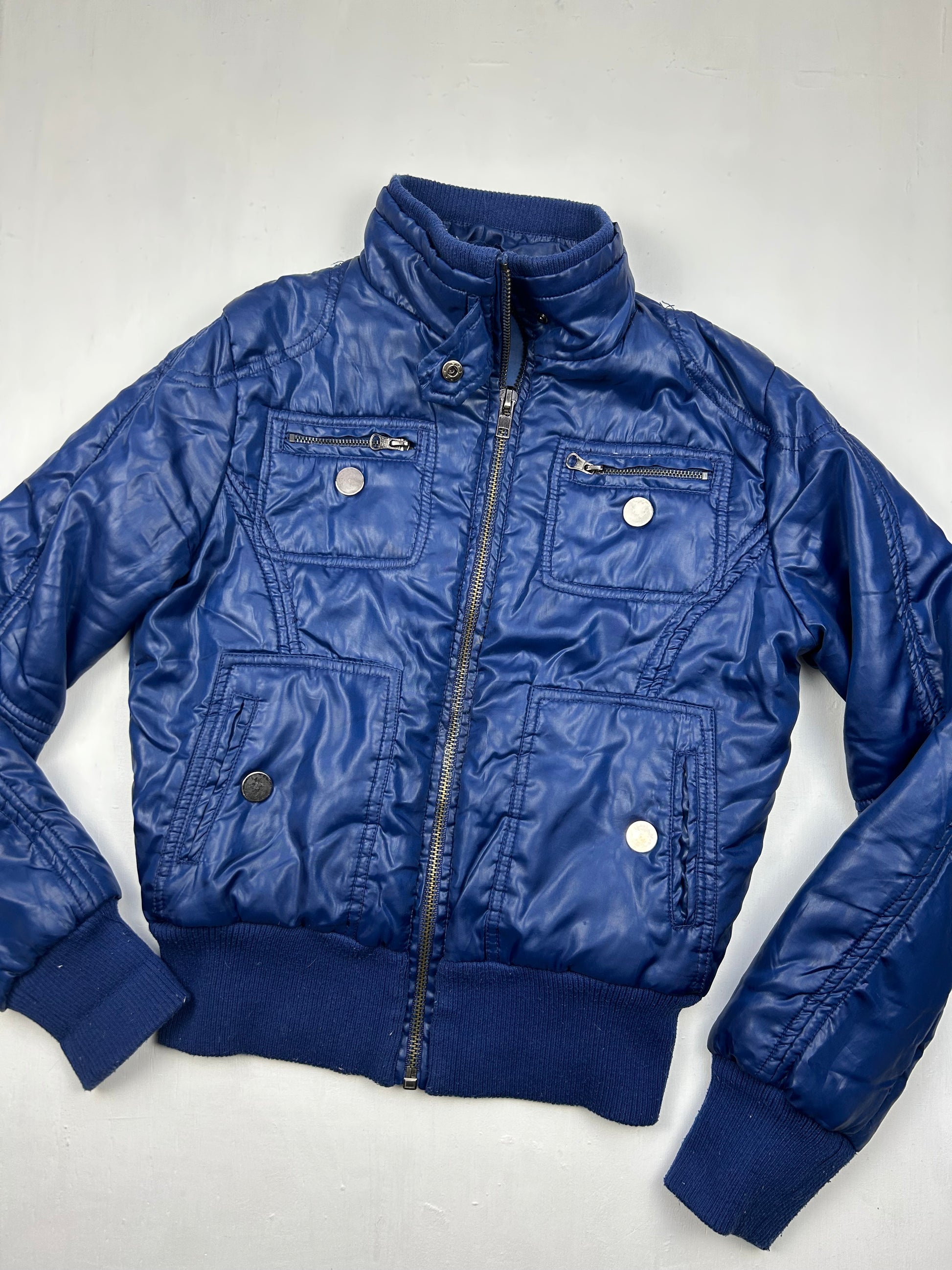 Blue zip up puffer jacket (S)