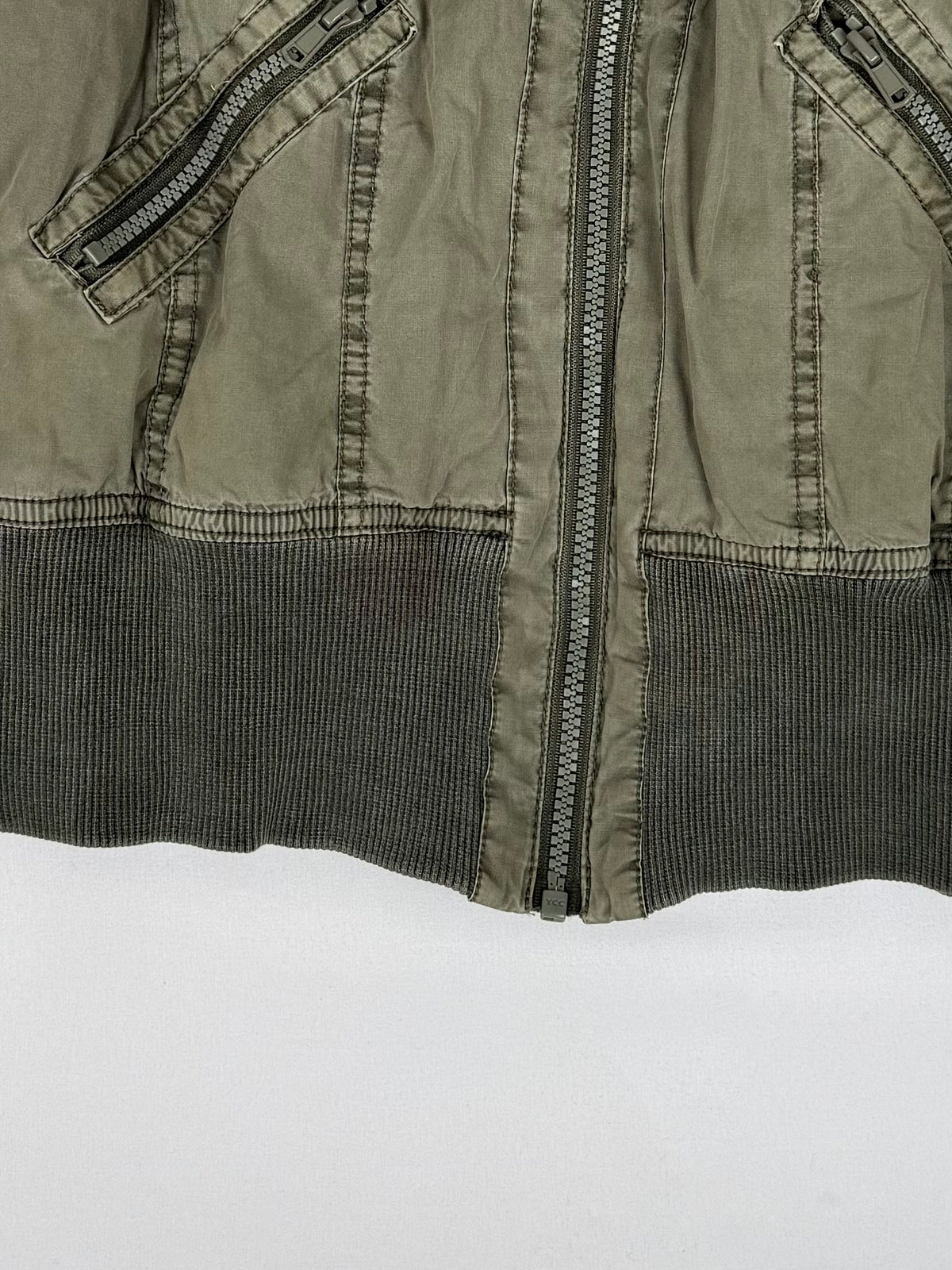 Khaki zip up biker jacket (L)