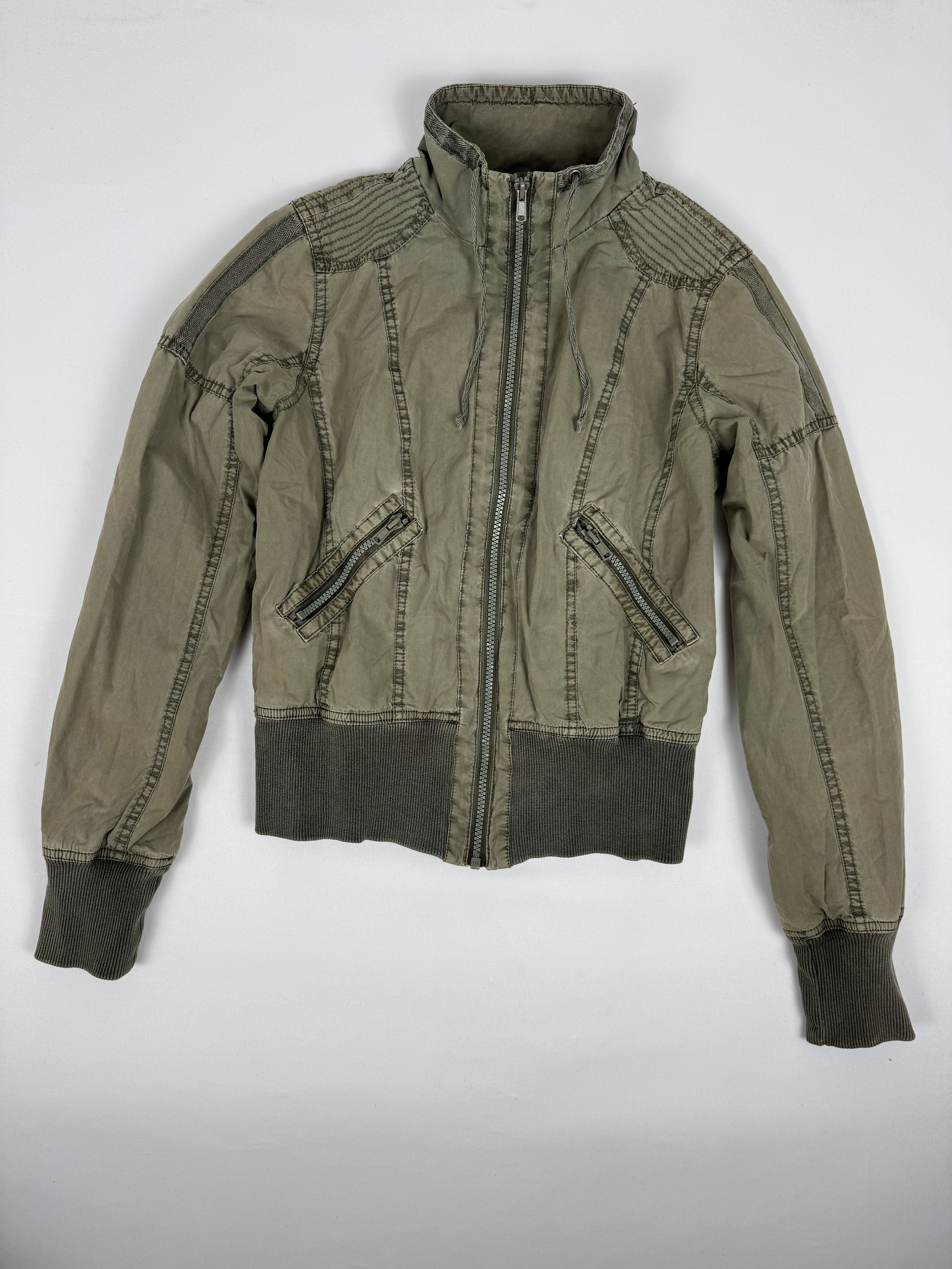 Khaki zip up biker jacket (L)