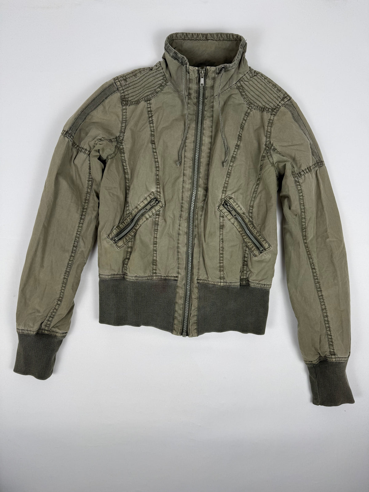 Khaki zip up biker jacket (L)