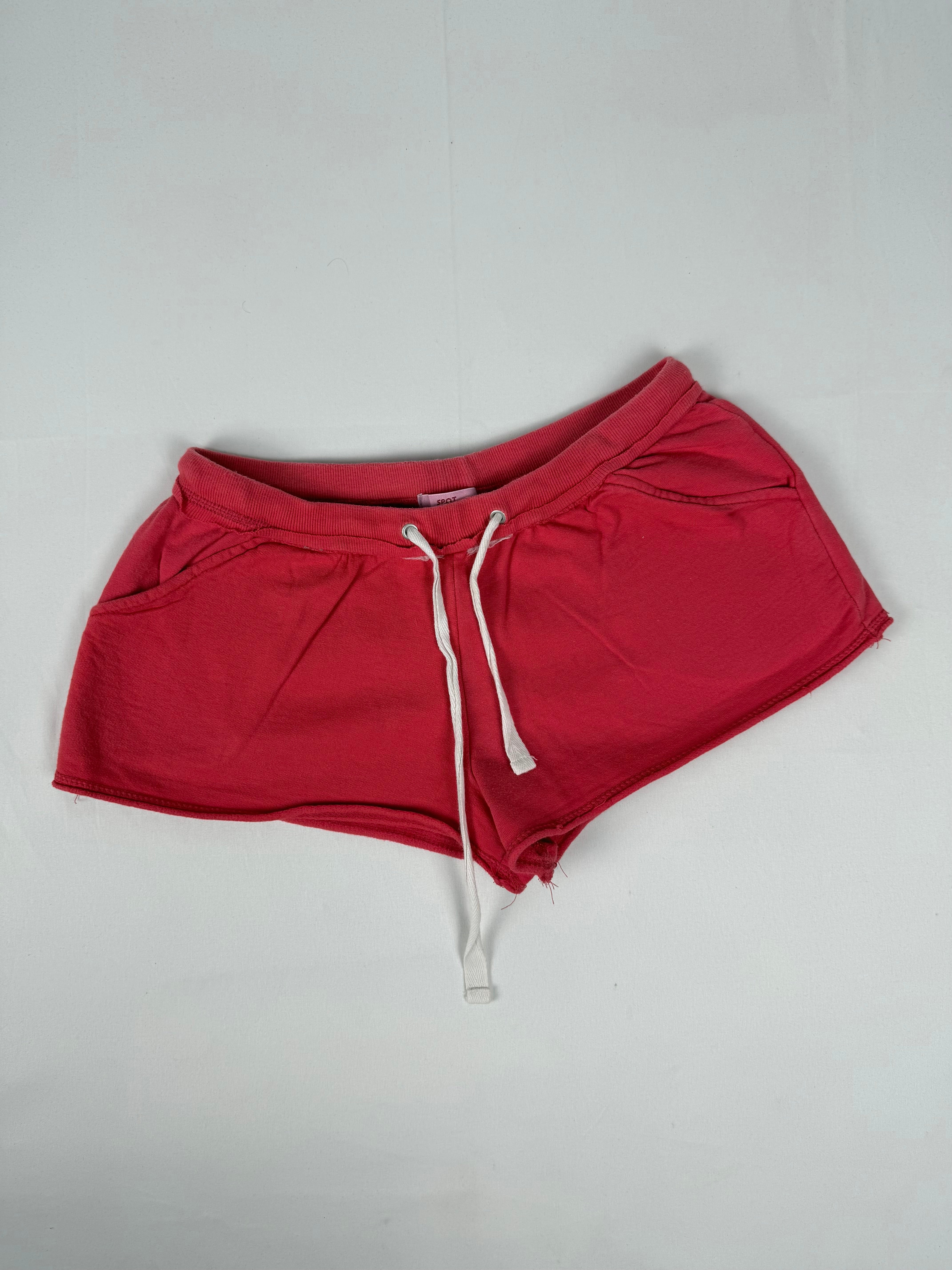 Red cotton activewear low rise mini short (M)
