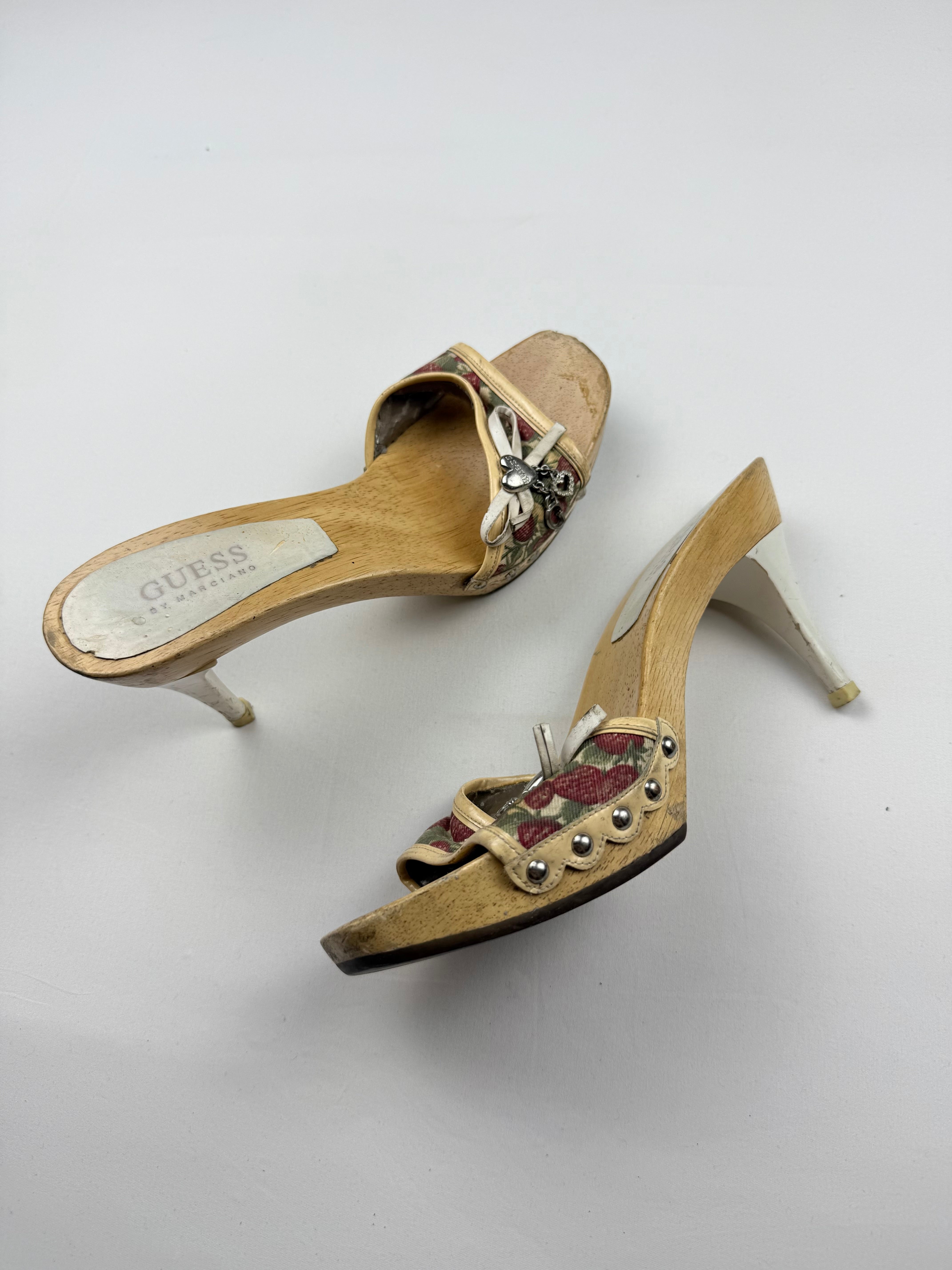 Cherry print wood heels mules with charms (37)