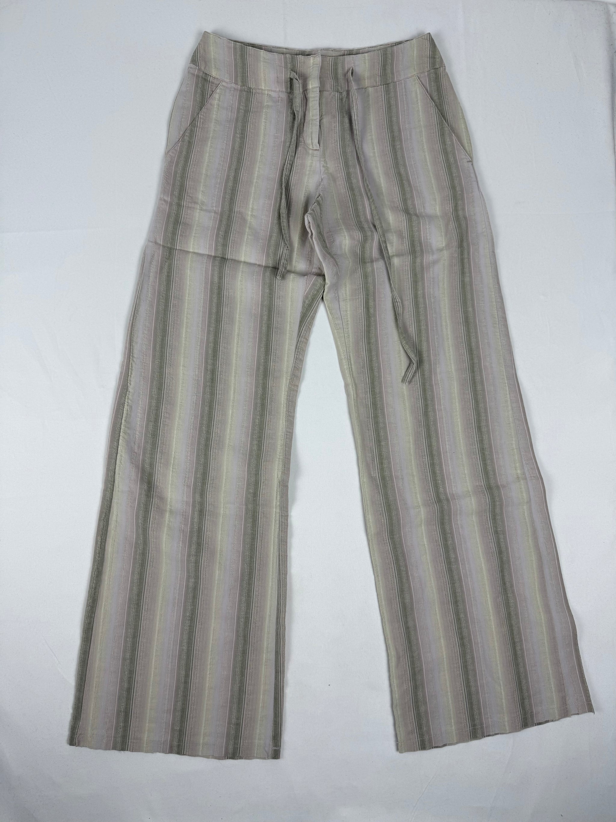 Beige striped cotton low waist baggy pants (XS)