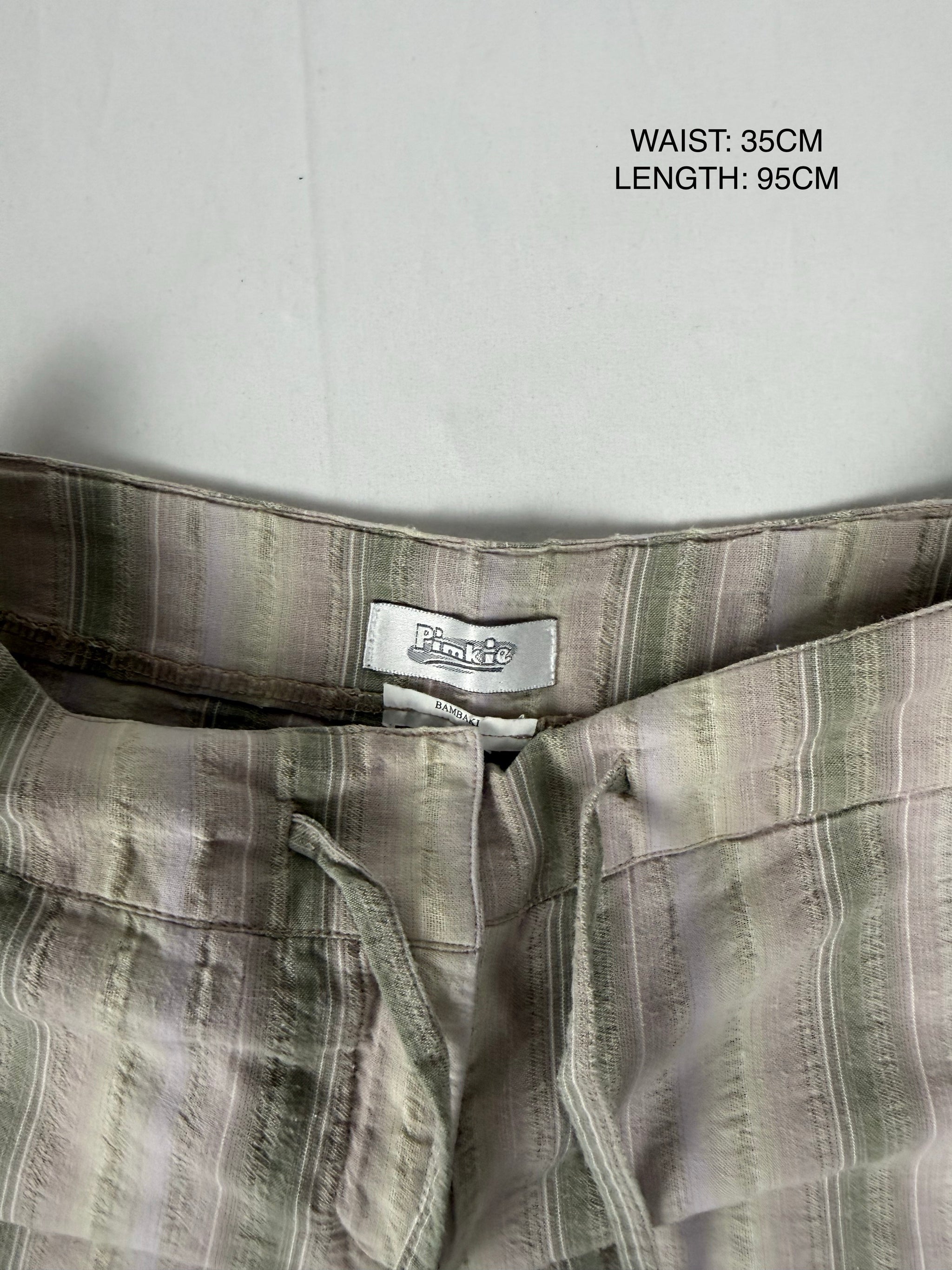 Beige striped cotton low waist baggy pants (XS)