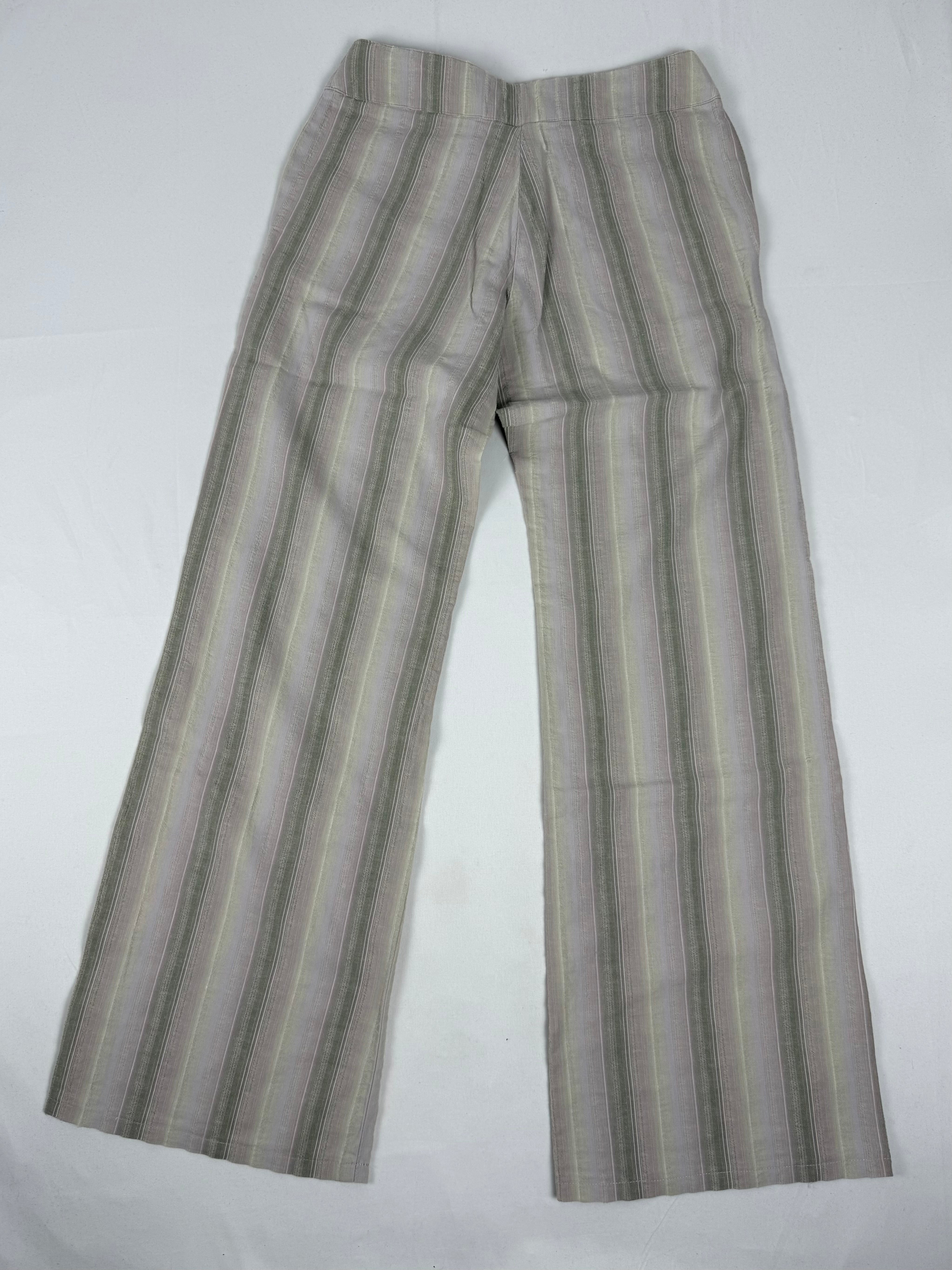 Beige striped cotton low waist baggy pants (XS)