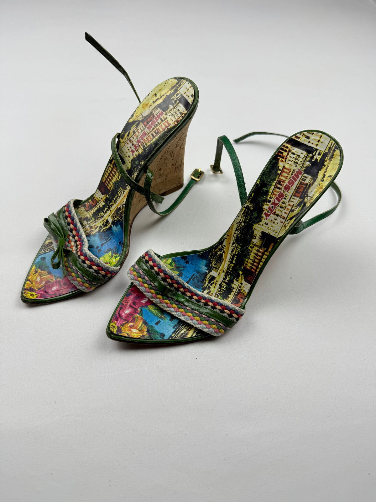 Green leather pointed toes wedge heels (37)
