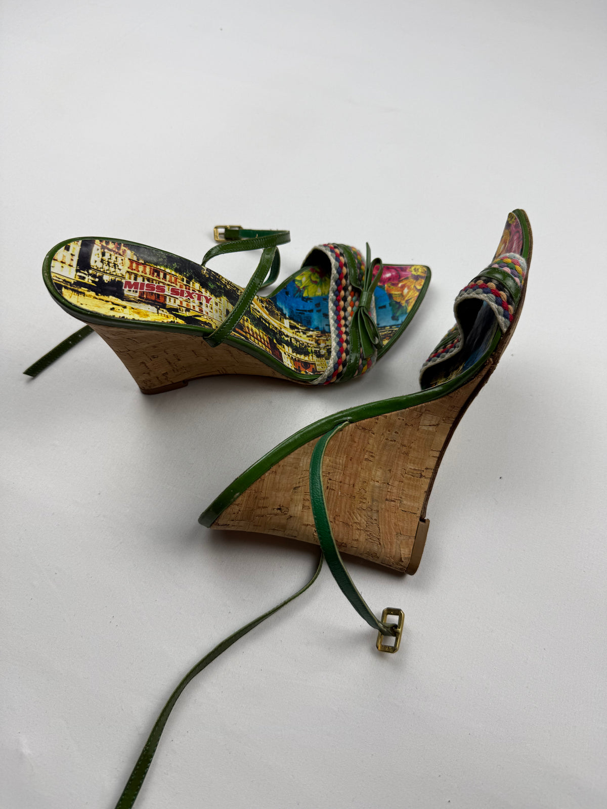 Green leather pointed toes wedge heels (37)