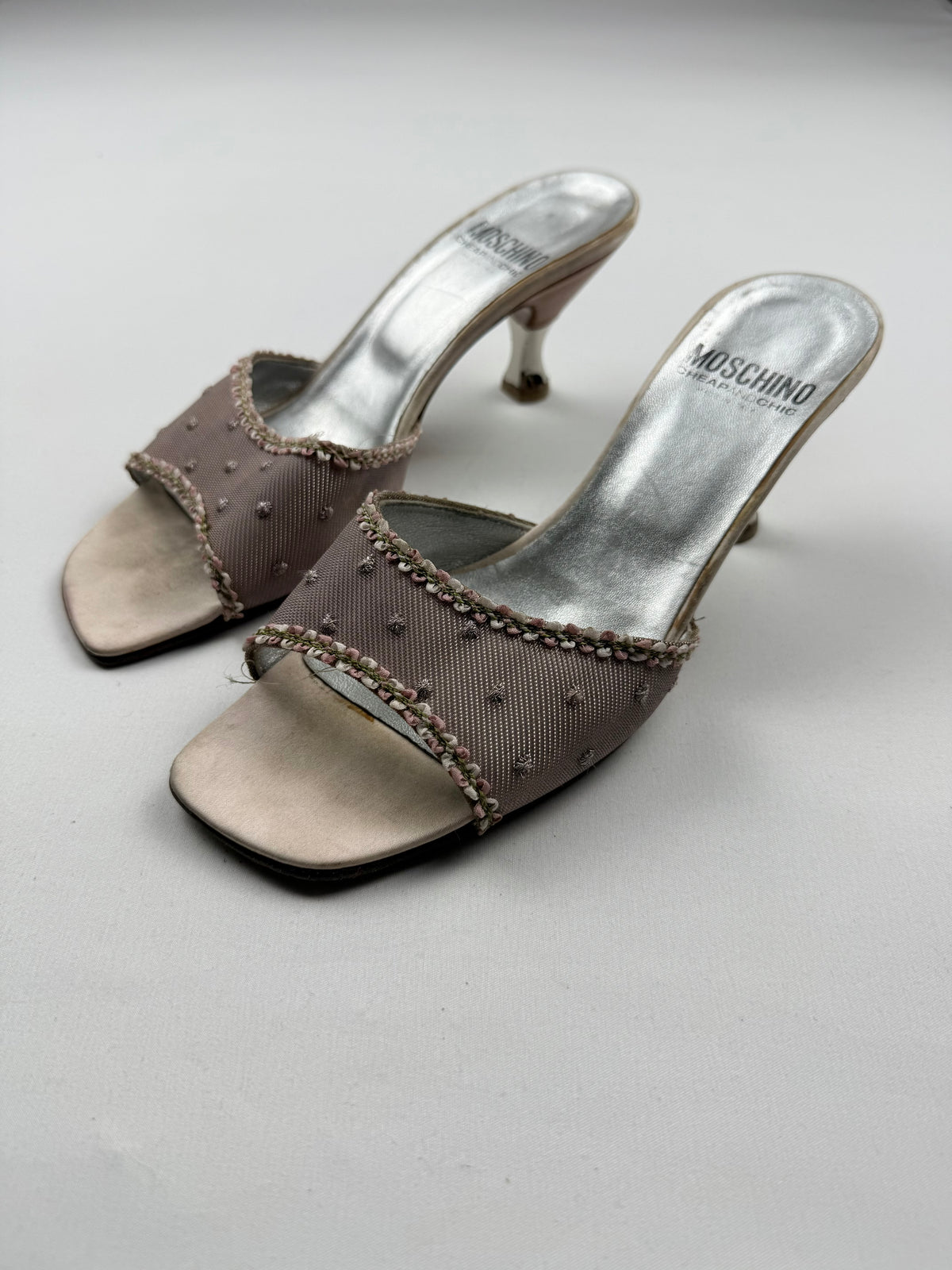 Baby pink rhinestones heels mules (37.5)