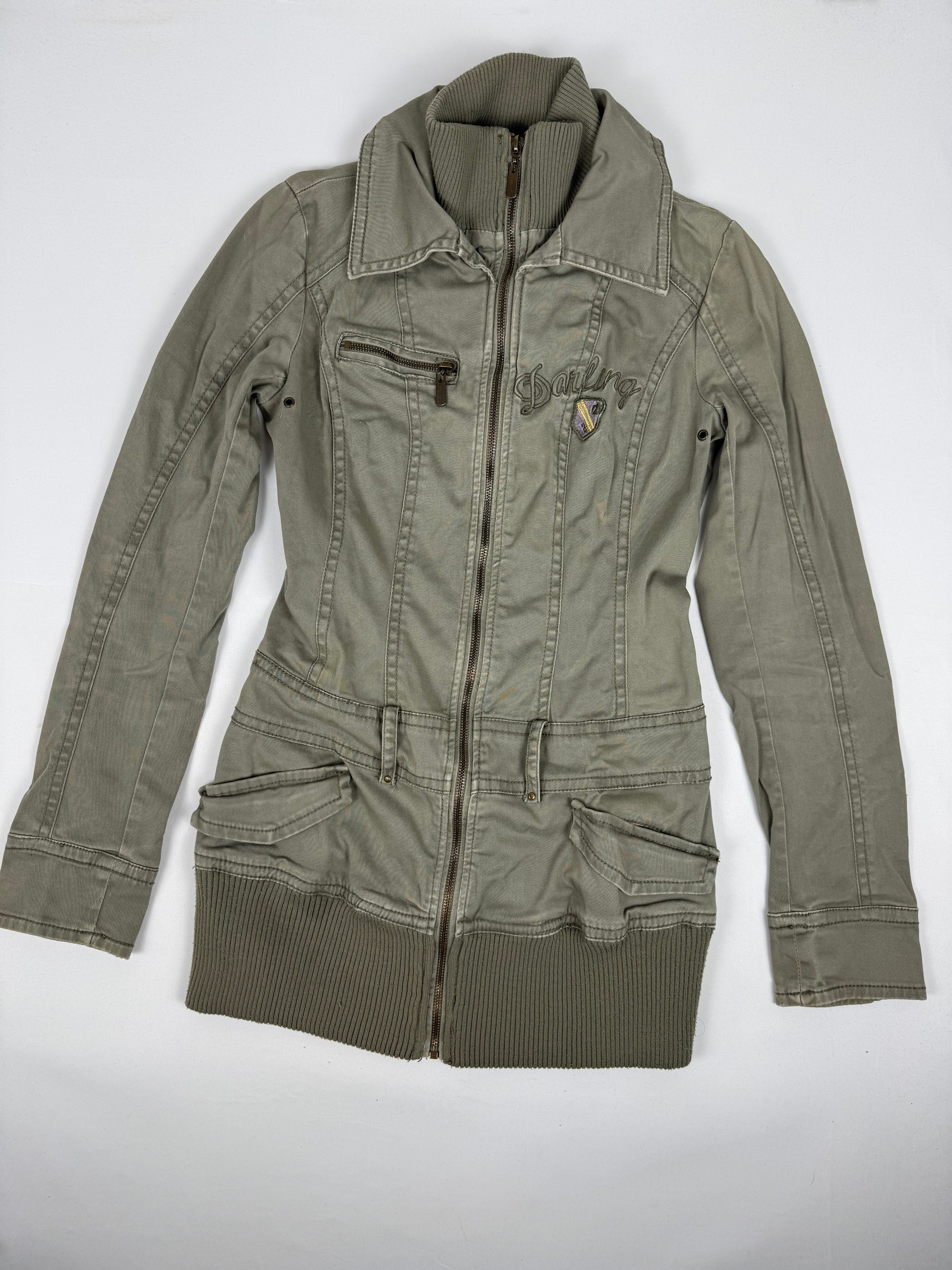 Khaki zip up biker jacket (S)