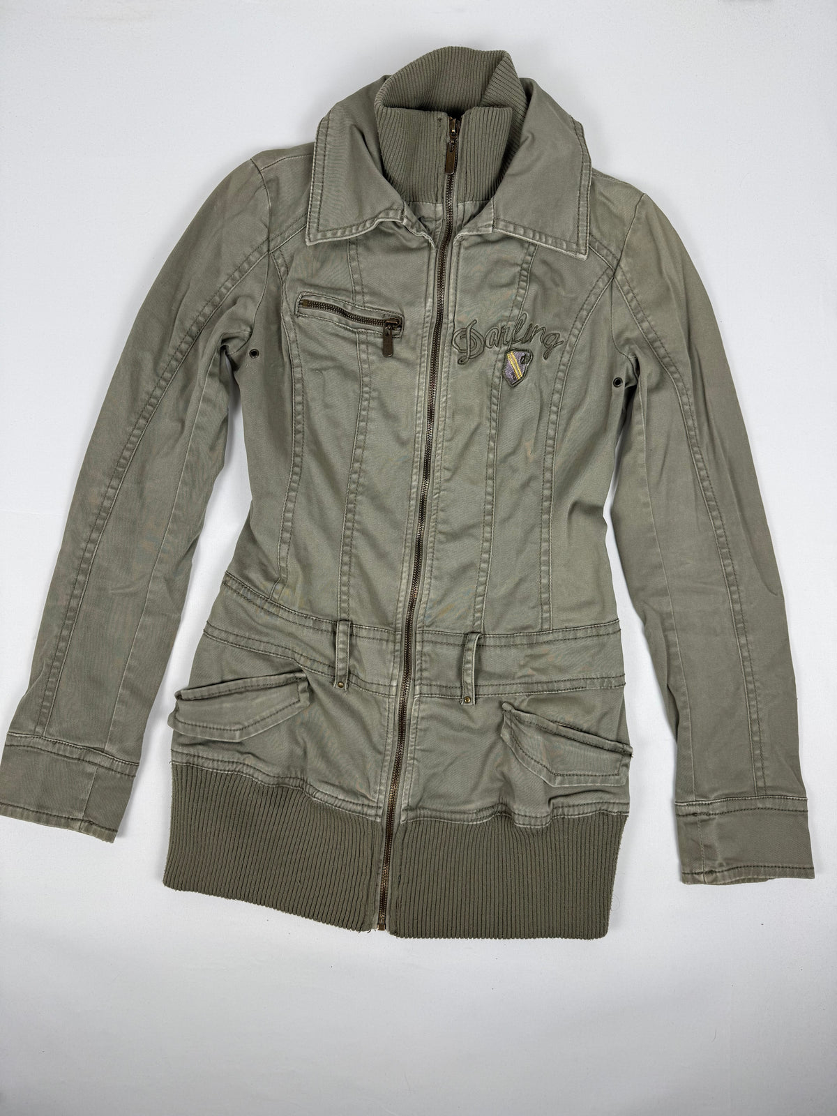 Khaki zip up biker jacket (S)