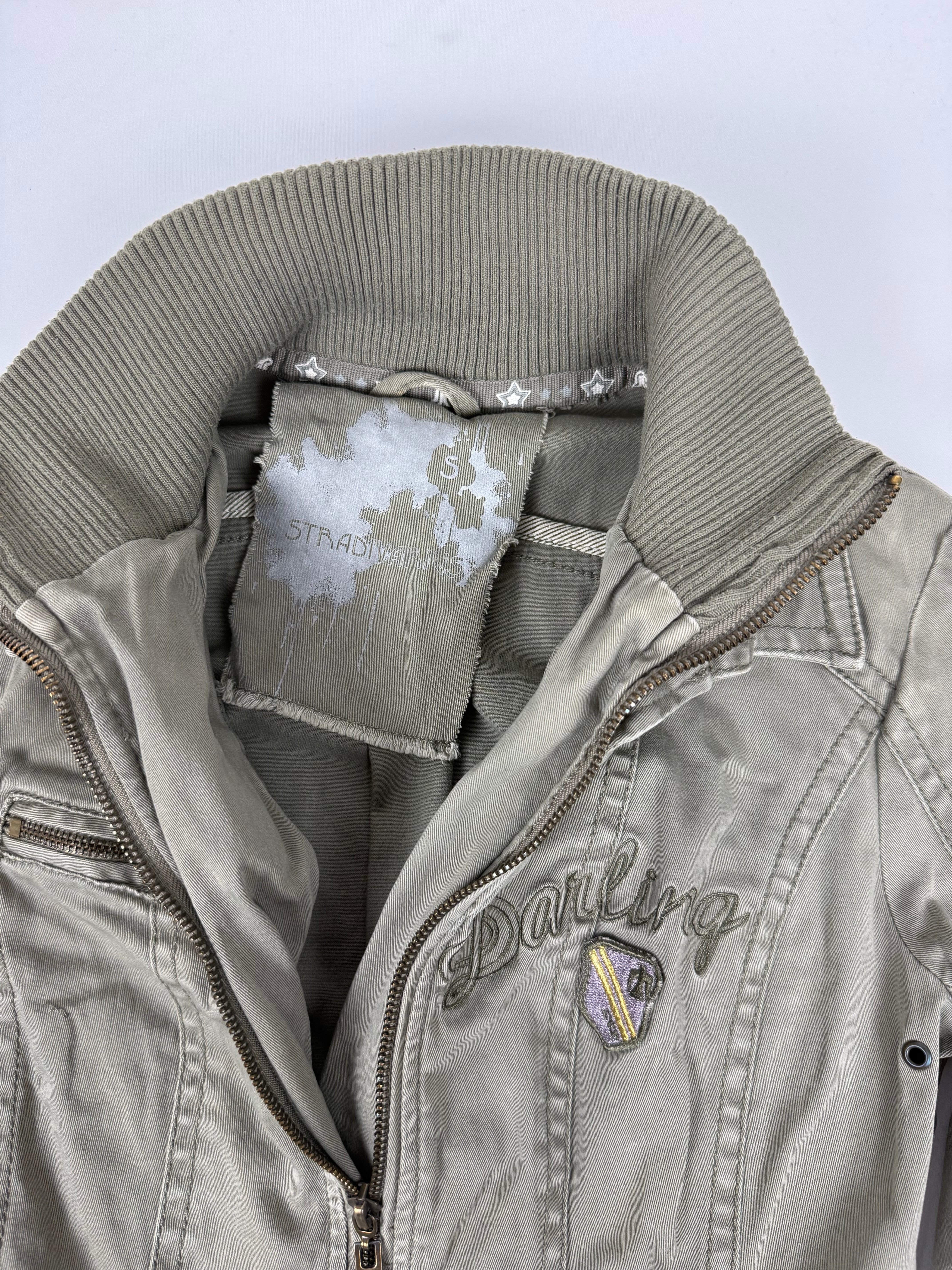 Khaki zip up biker jacket (S)