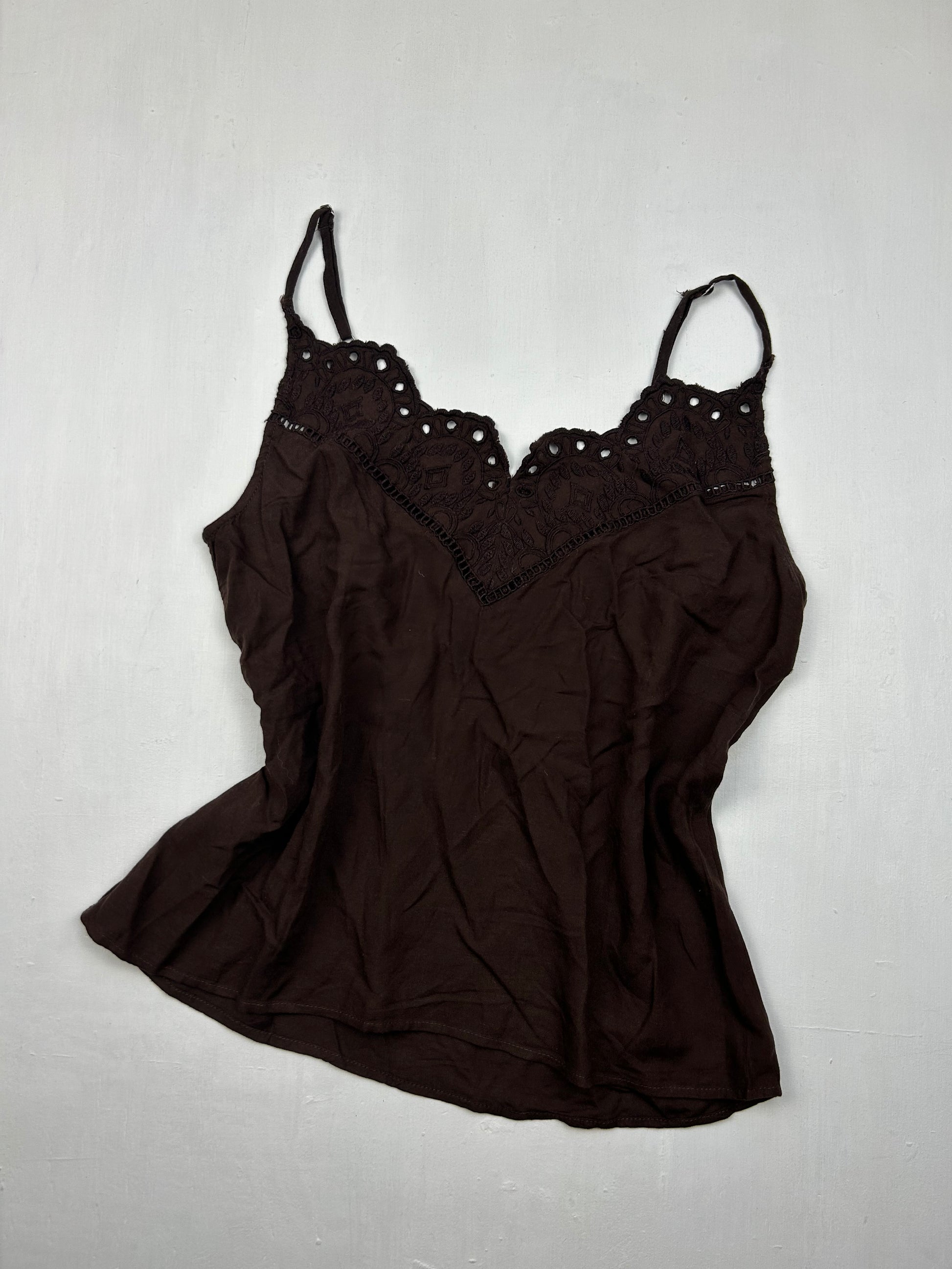 Brown lace detail cami top (M)