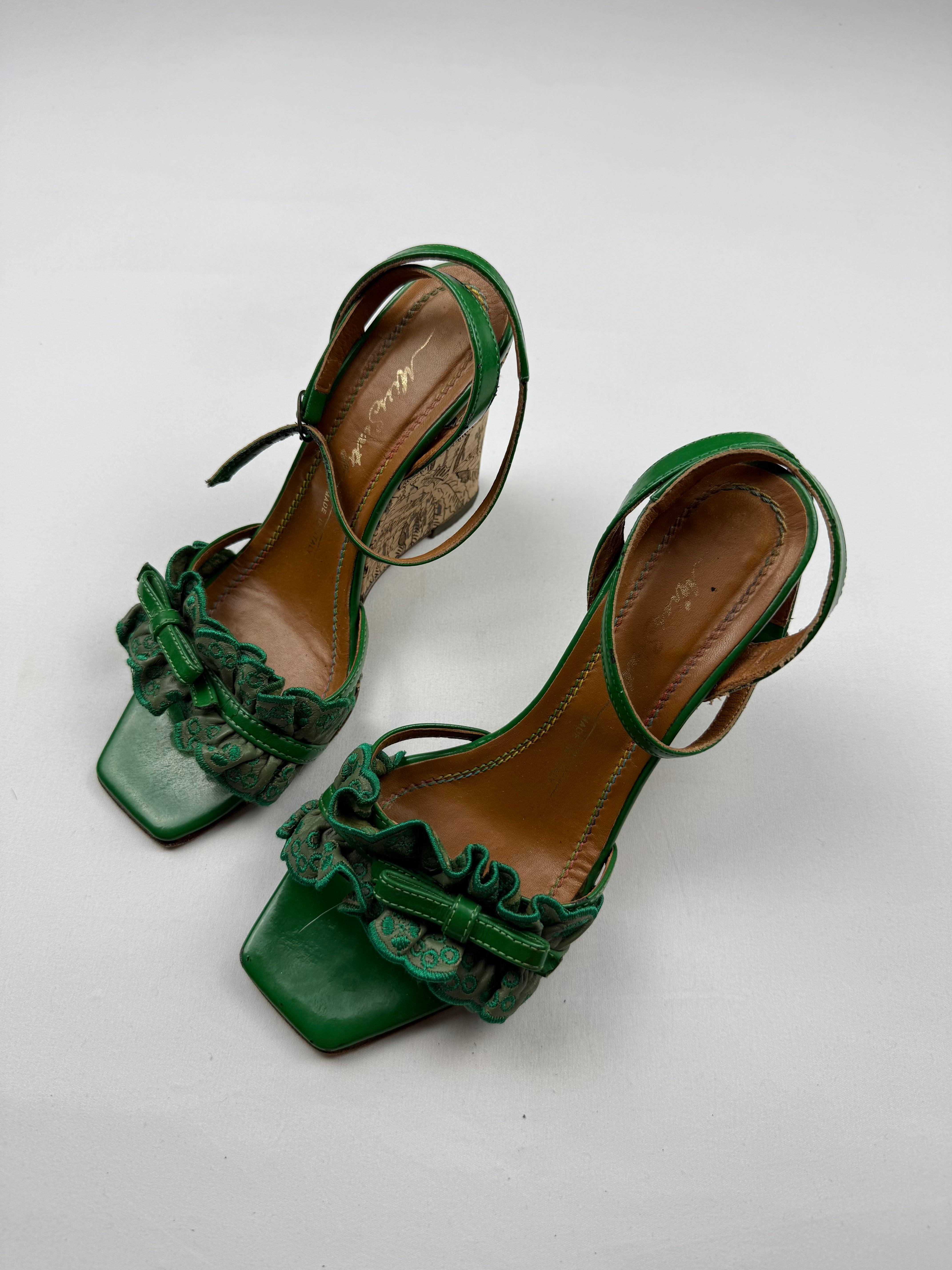 Green leather square toes wedge heels (36)