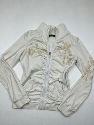 White ruched zip up tight sweatshirt (S/M)