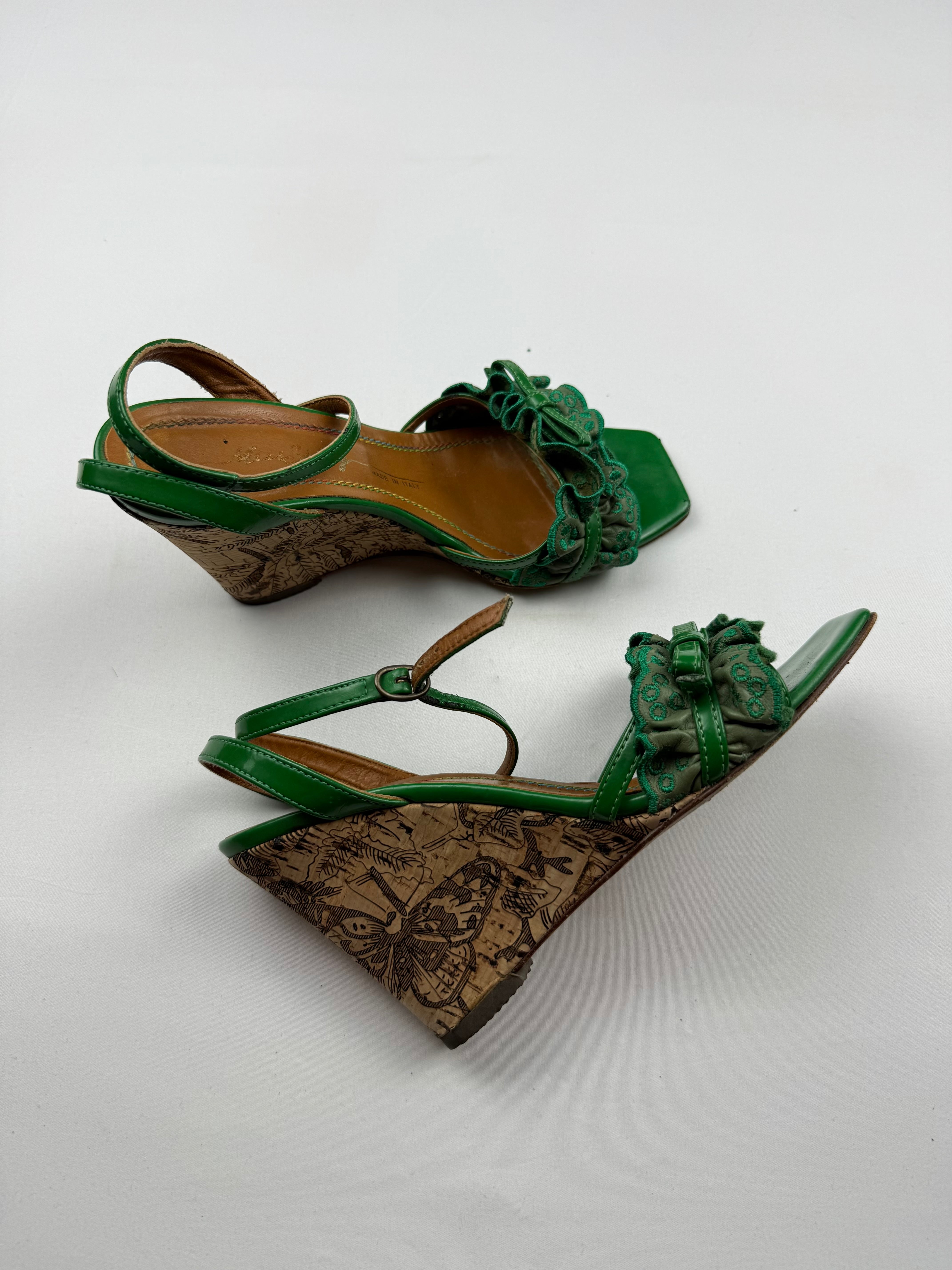 Green leather square toes wedge heels (36)