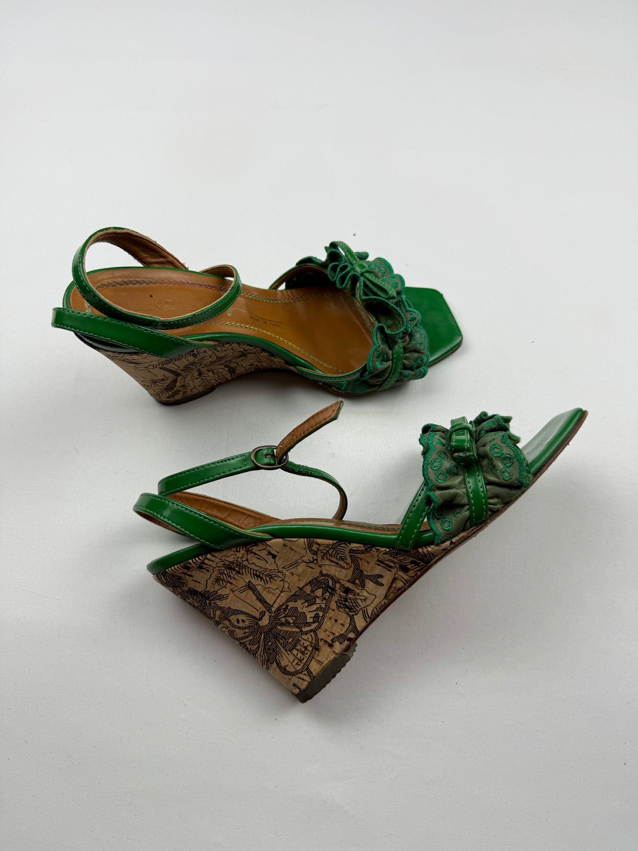 Green leather square toes wedge heels (36)