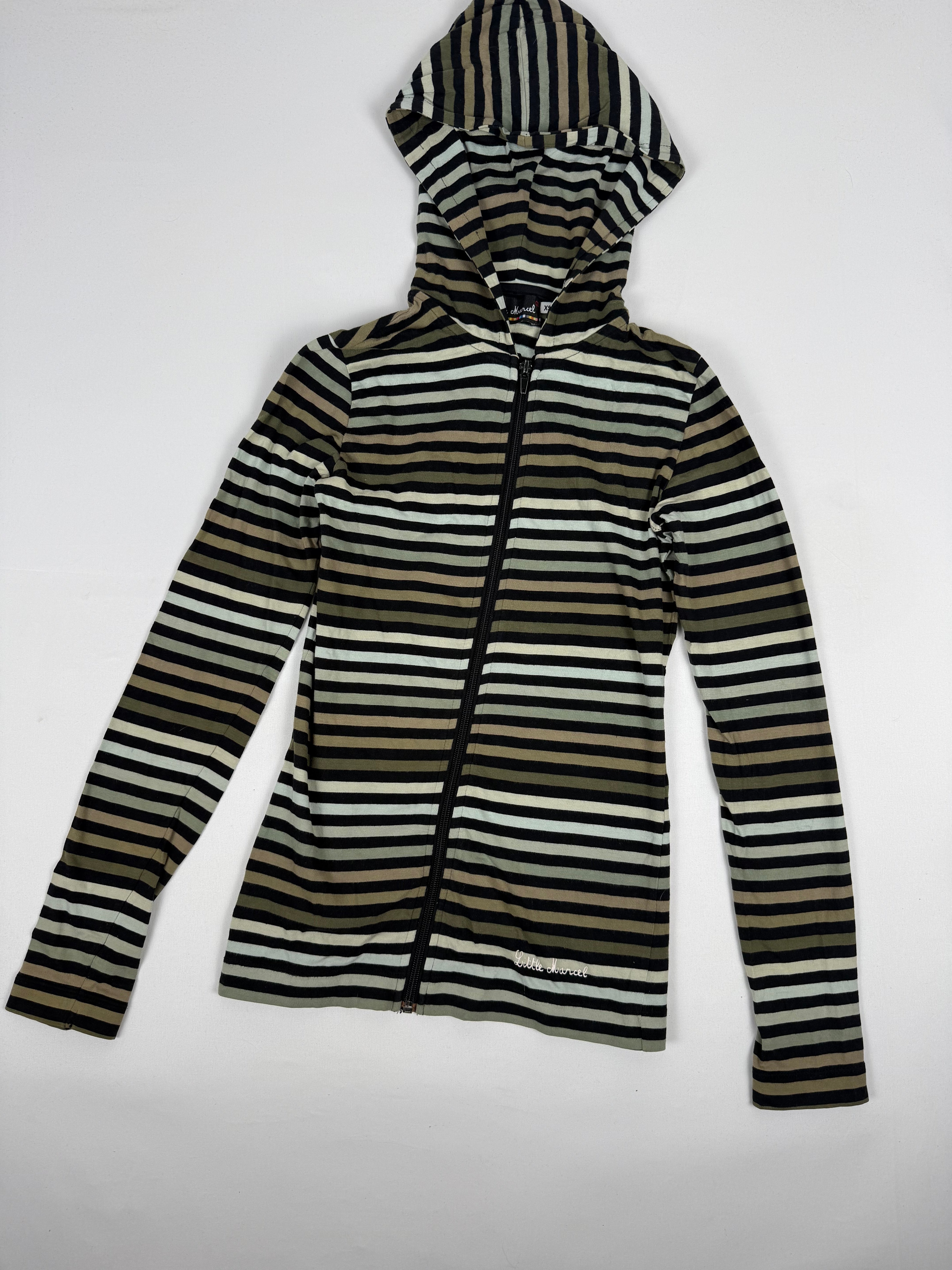 Khaki striped cotton hoodie (XS)