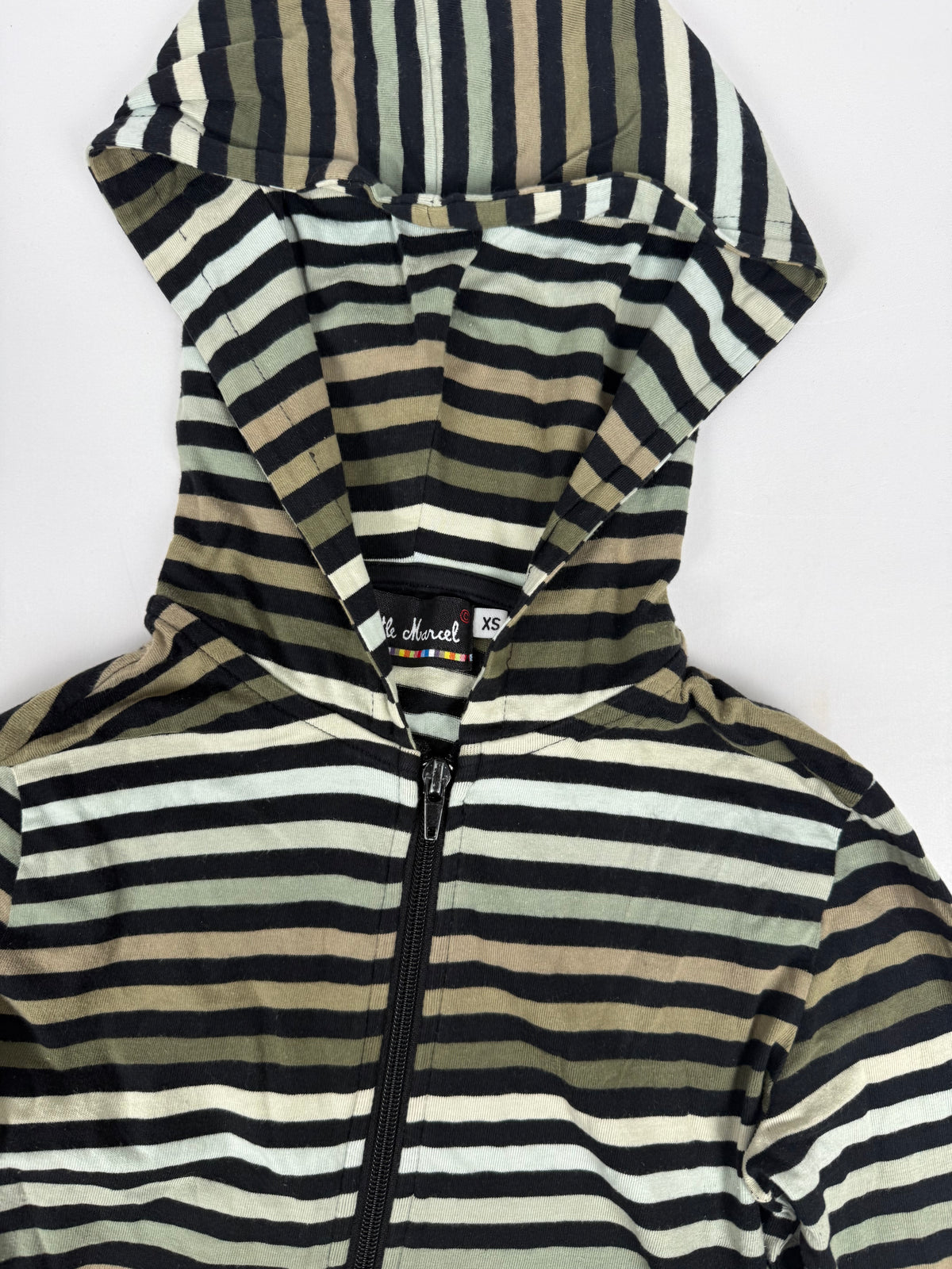 Khaki striped cotton hoodie (XS)