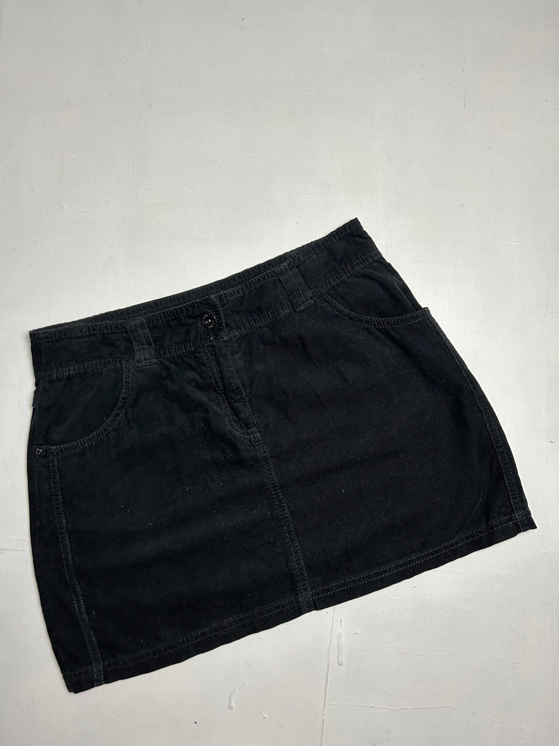 Black velvet denim low rise mini skirt (M)