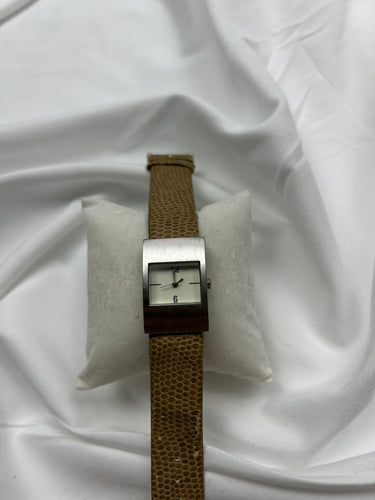 Vintage beige & silver inox / leather bracelet watch jewelry