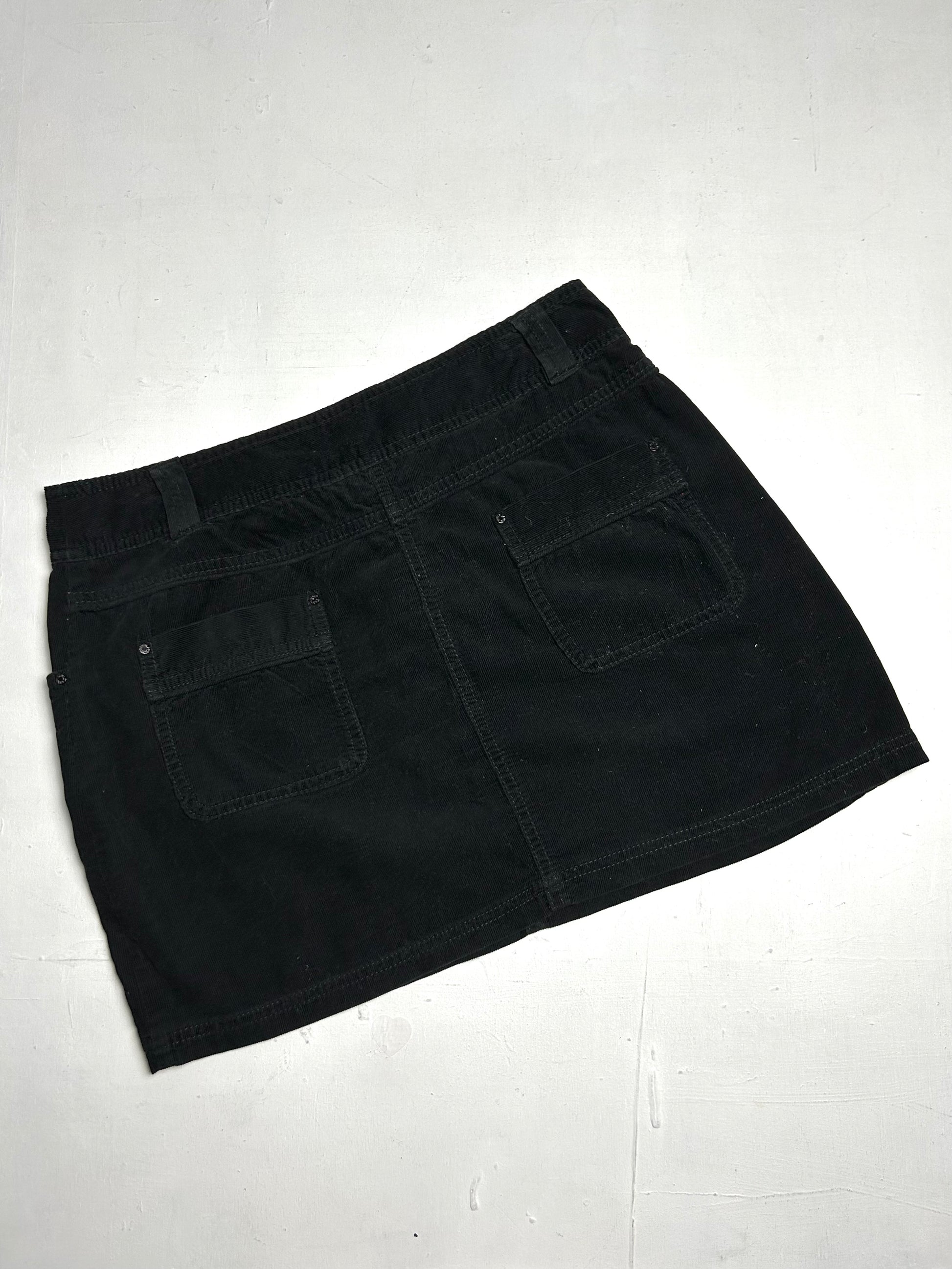 Black velvet denim low rise mini skirt (M)